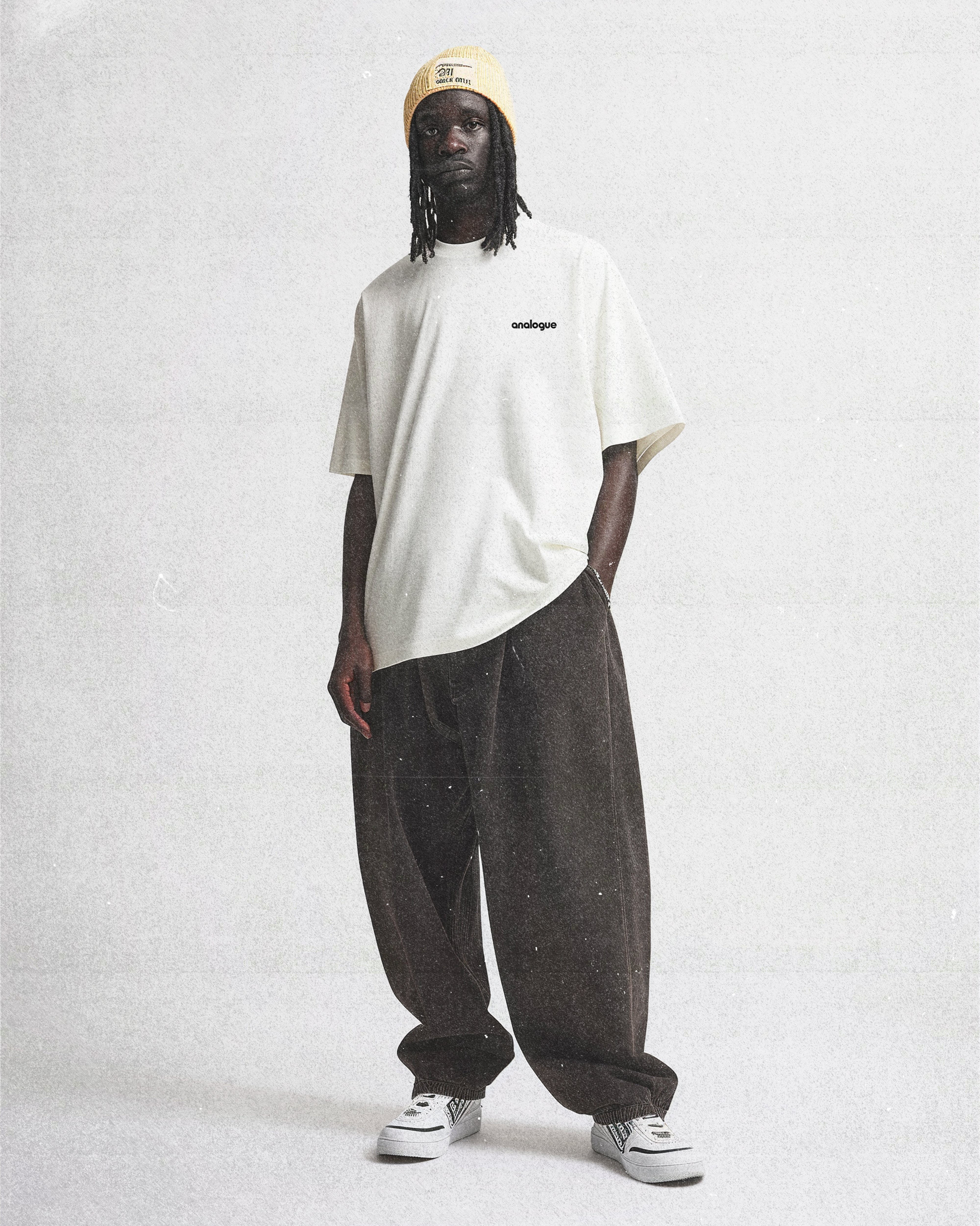 Flat lay of the Analogue Premium Crew Neck Tee, emphasizing fabric texture and print.