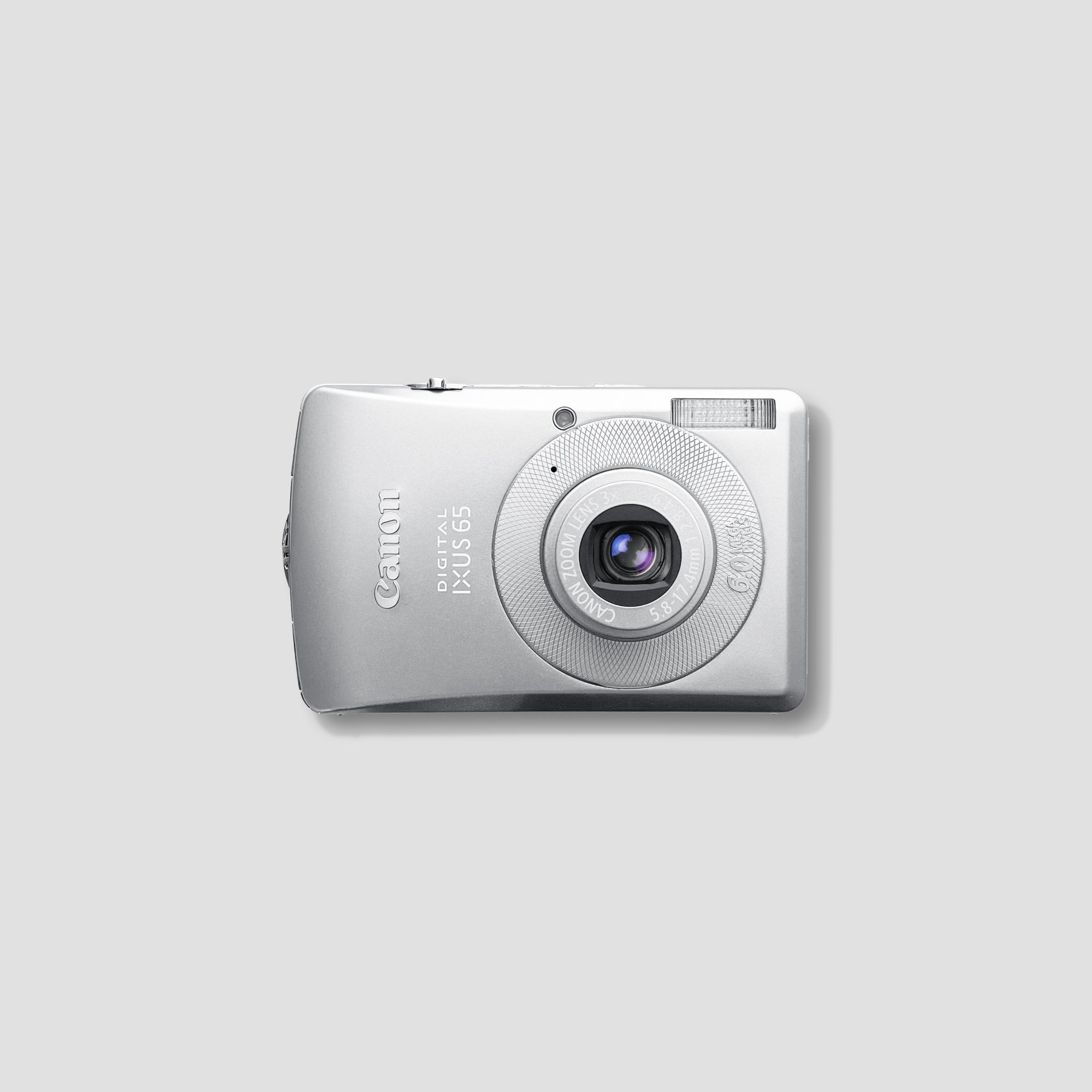 Front view of Canon Ixus 65 compact camera showing lens and screen