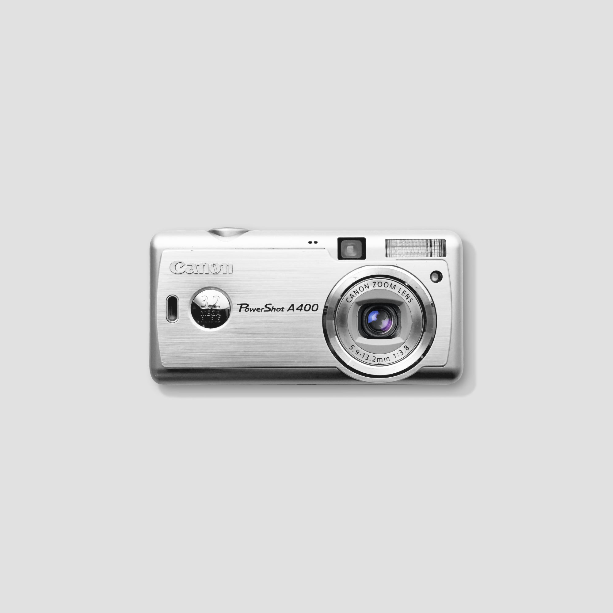 Canon PowerShot A400 compact digital camera from the front showing its sleek design