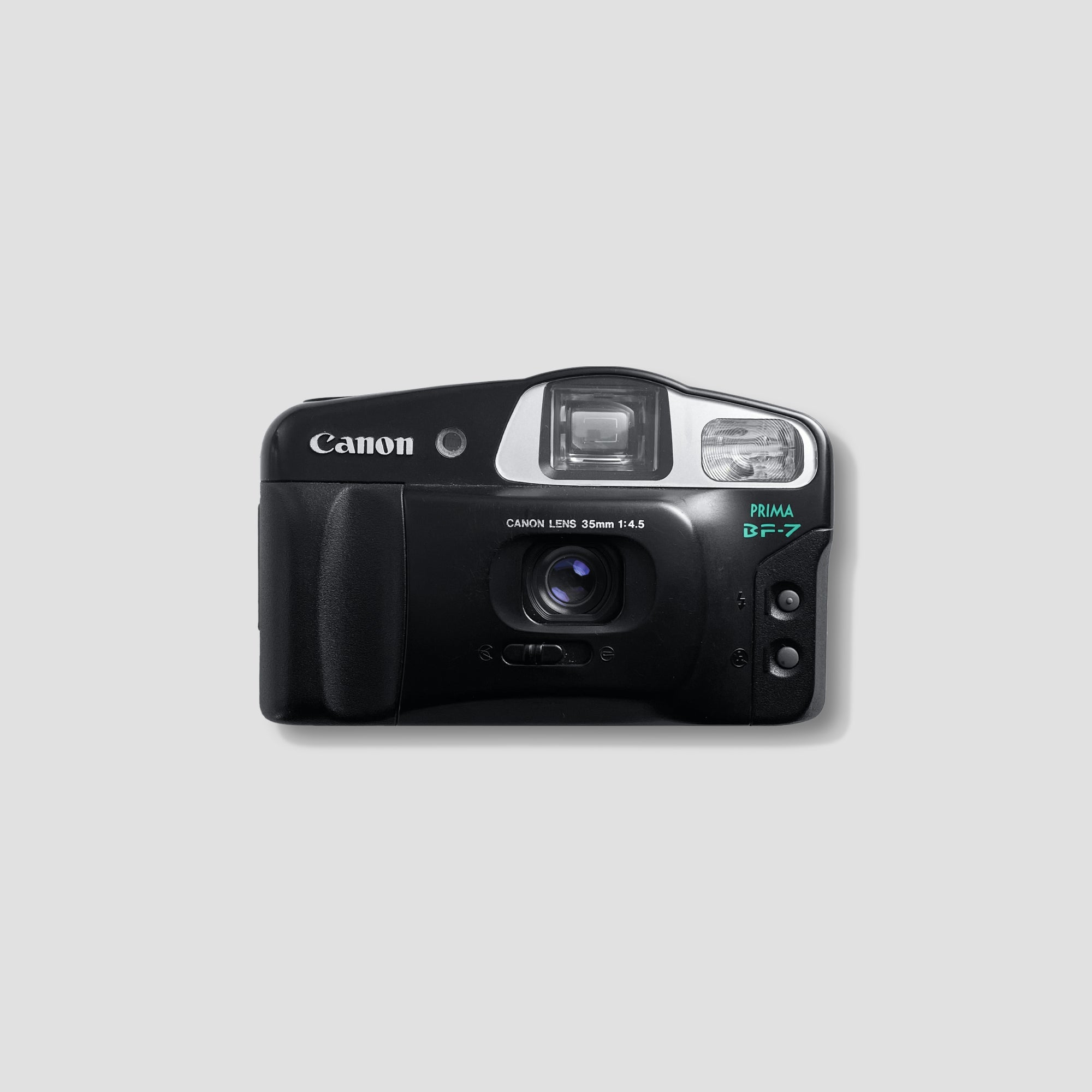 Front view of the limited edition Canon Prima BF-7 Tiger Eye camera highlighting its tiger stripe design