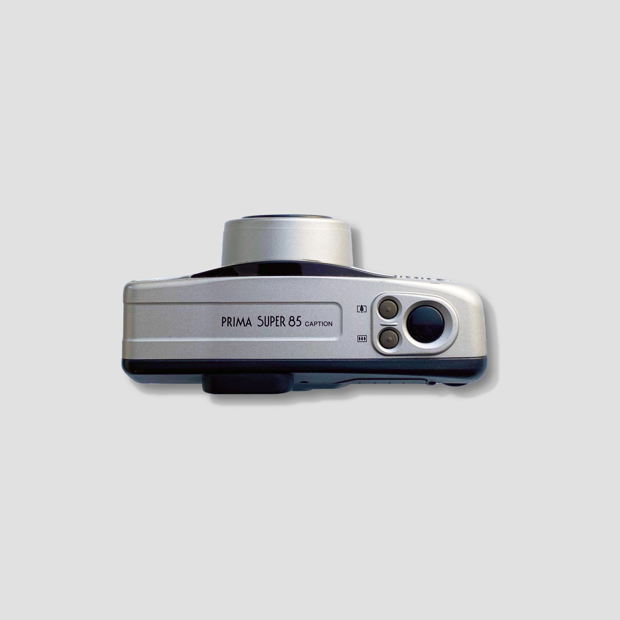 Front view of Canon Prima Super 85 compact film camera with flash