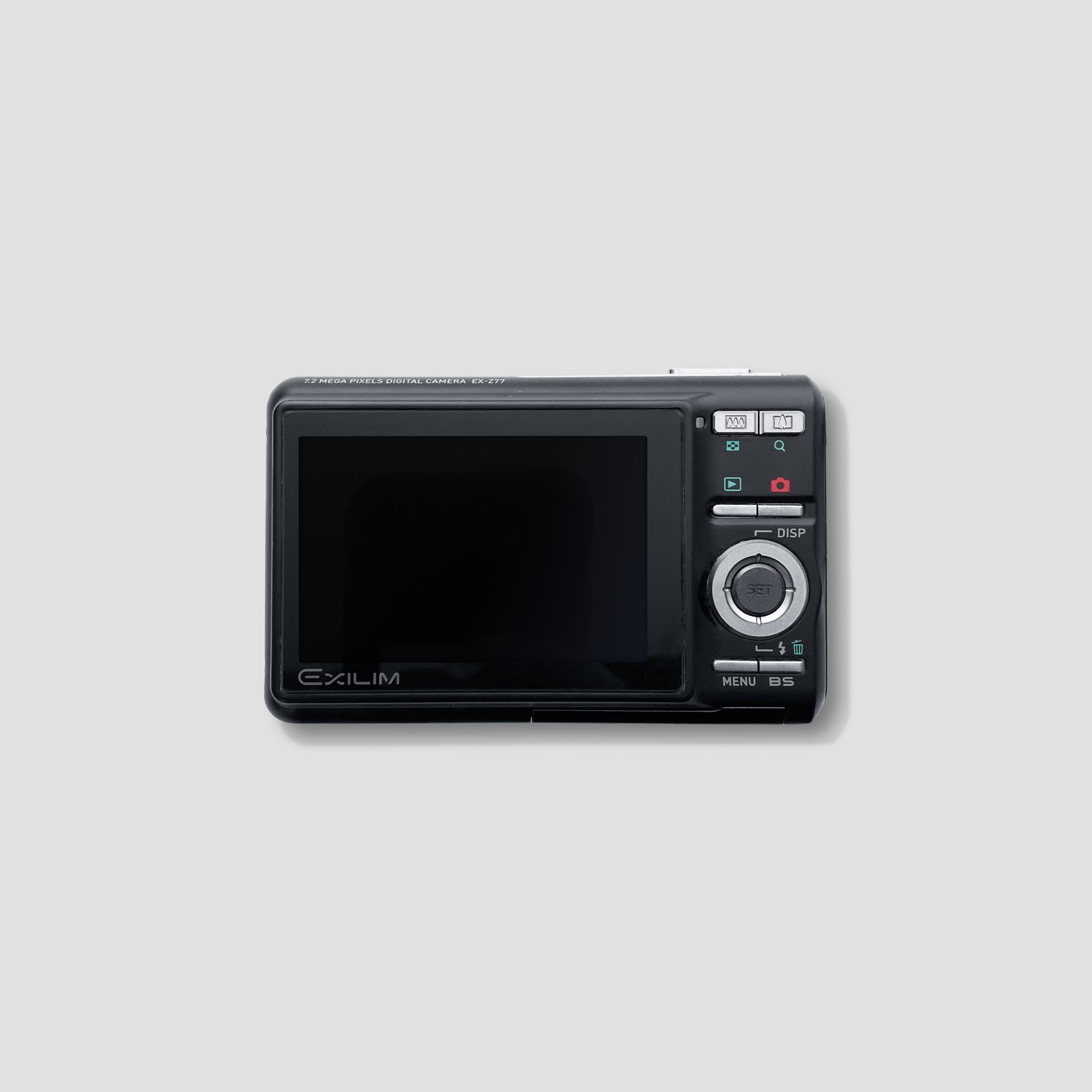 Casio Exilim EX-Z77 highlighting its 2.6-inch LCD screen and controls