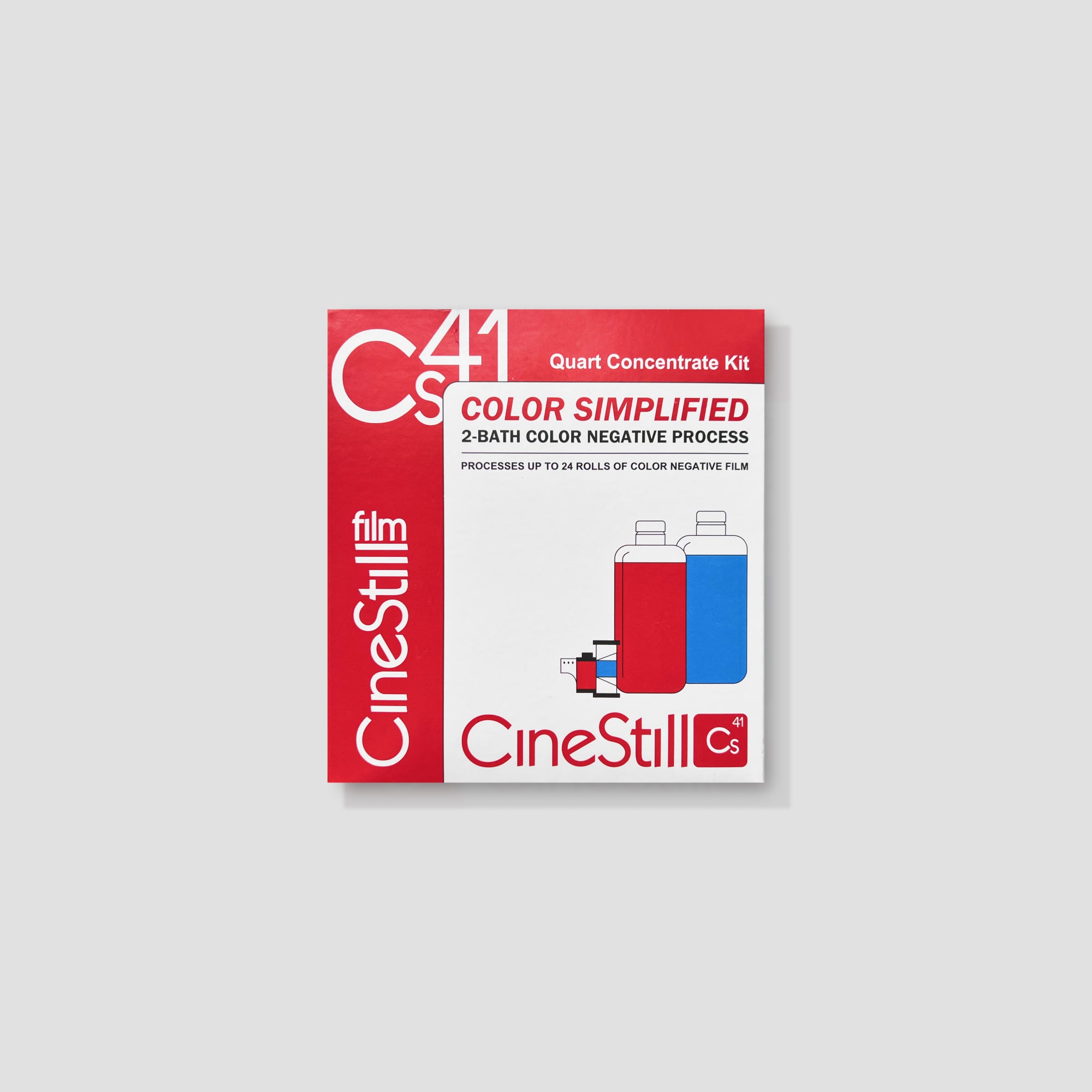 C41 Color Film Development Kit viewed from the top, showcasing its contents and instructions.