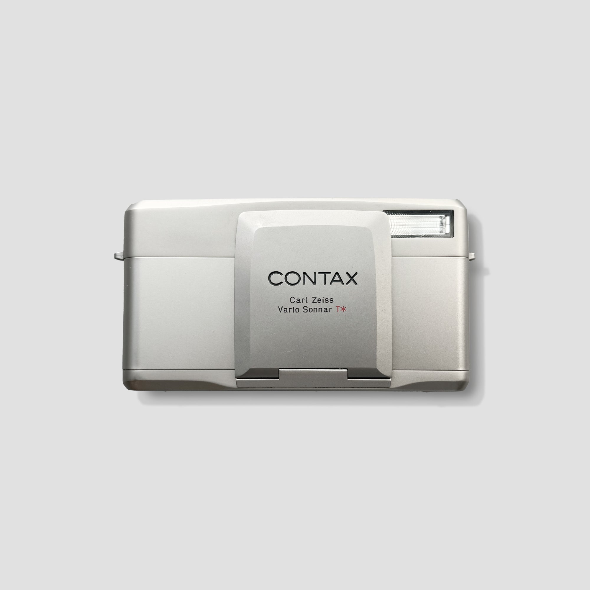 Contax T VS III vintage film camera with sleek titanium finish and Carl Zeiss lens