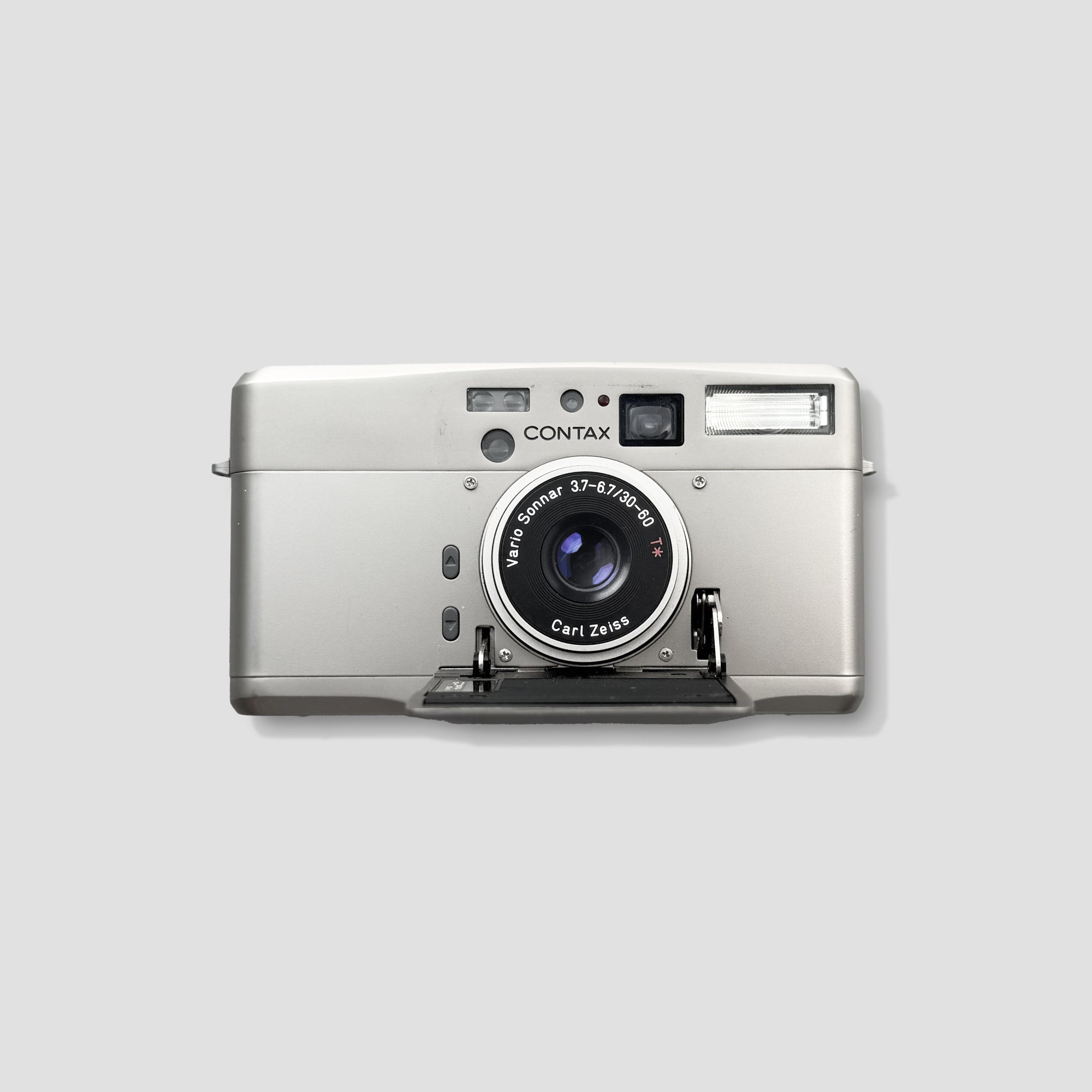 Front view of the compact Contax T VS III camera highlighting its advanced viewfinder