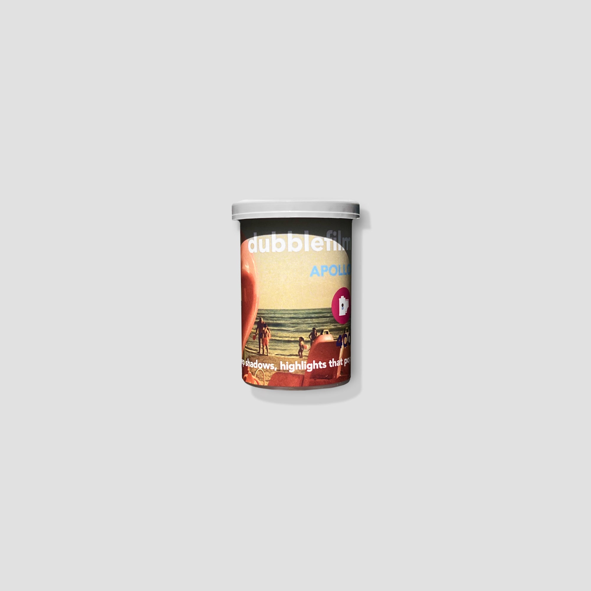 Dubblefilm Apollo 400 film roll showcasing its colorful packaging, ideal for film photography enthusiasts.