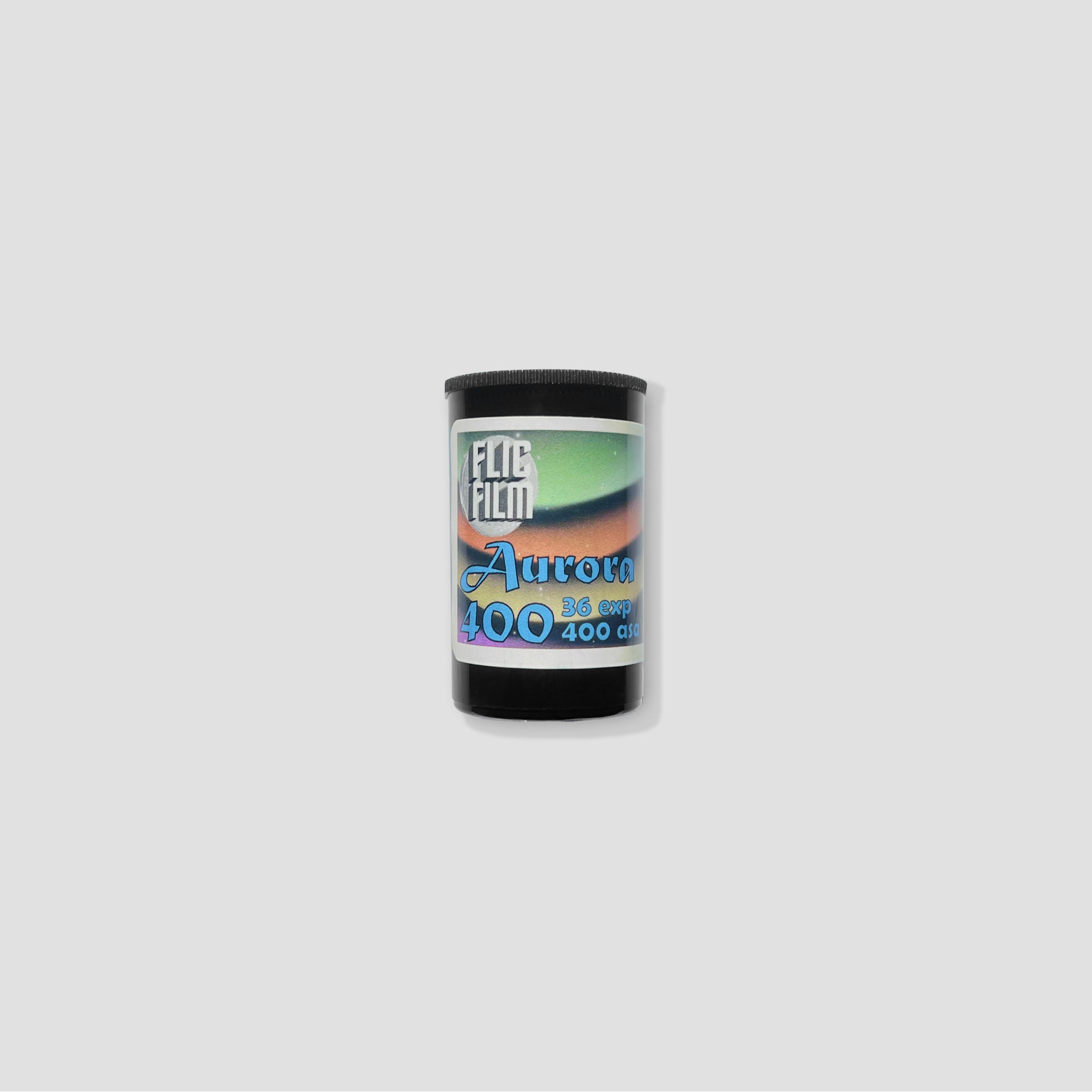 Close-up of FlicFilm Aurora 400 roll highlighting fine grain and color palette