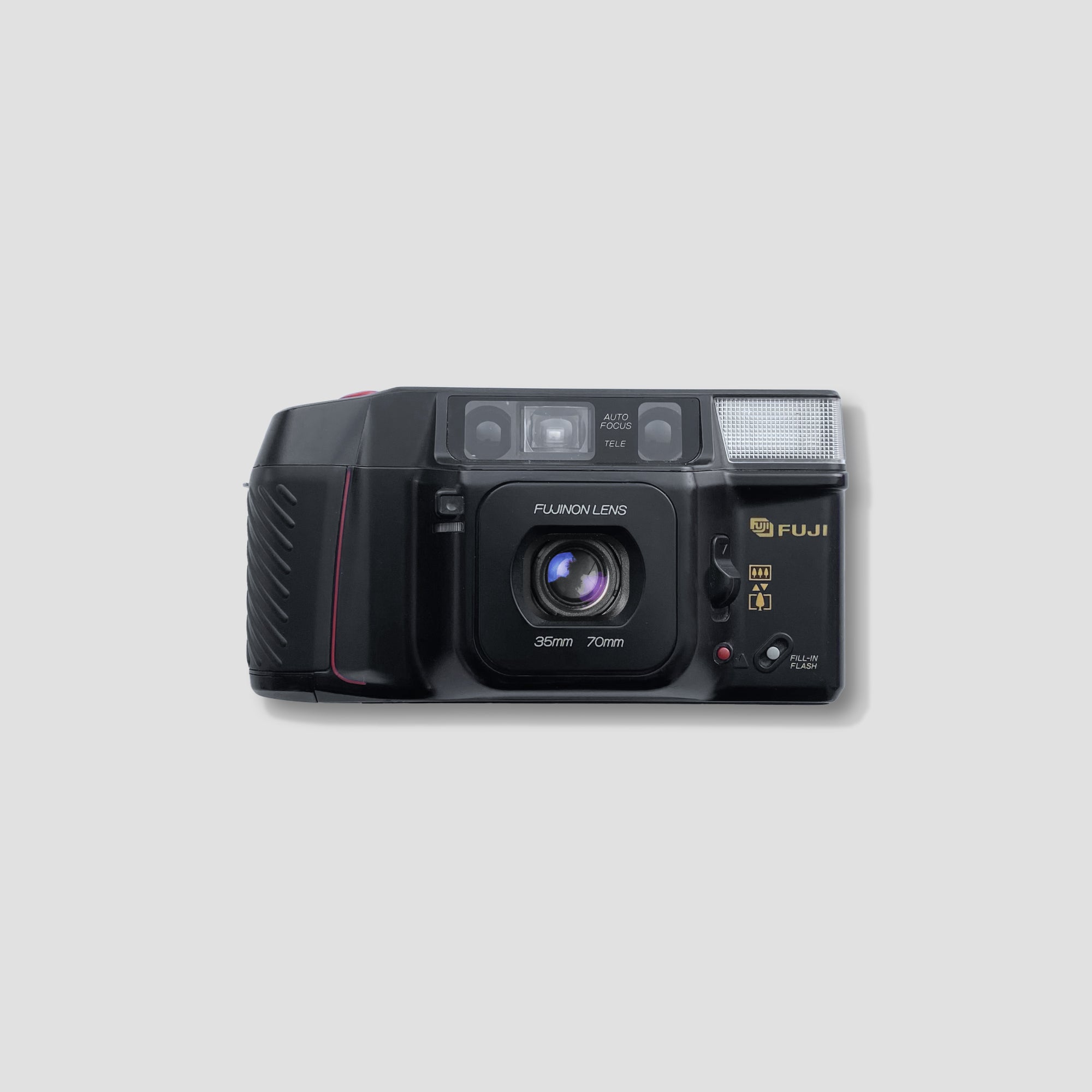 Close-up of Fujifilm Tele Cardia Super Date with dual lenses and vintage design