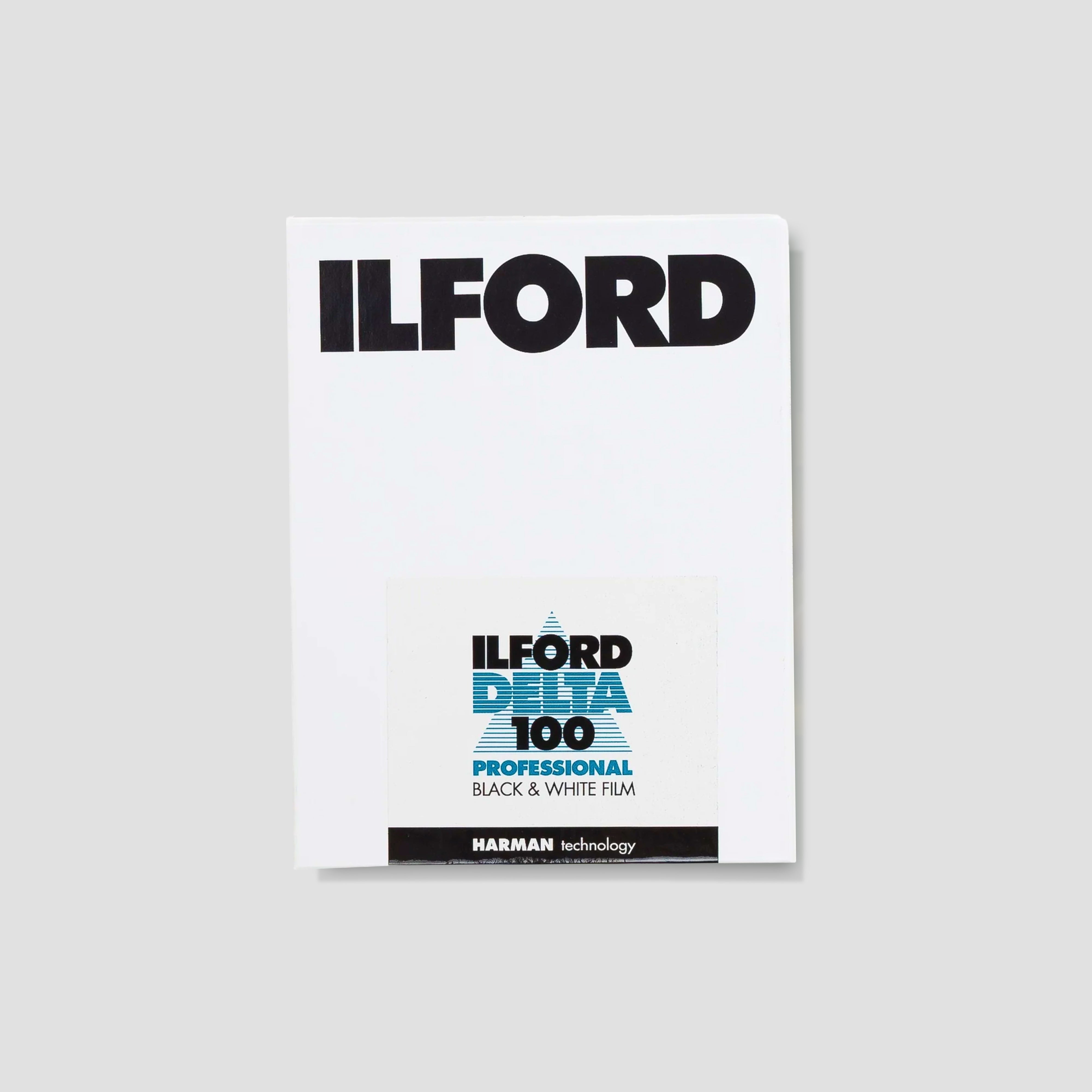 Assorted ILFORD film boxes showcasing ultra-large sheet films for high-detail black and white photography.