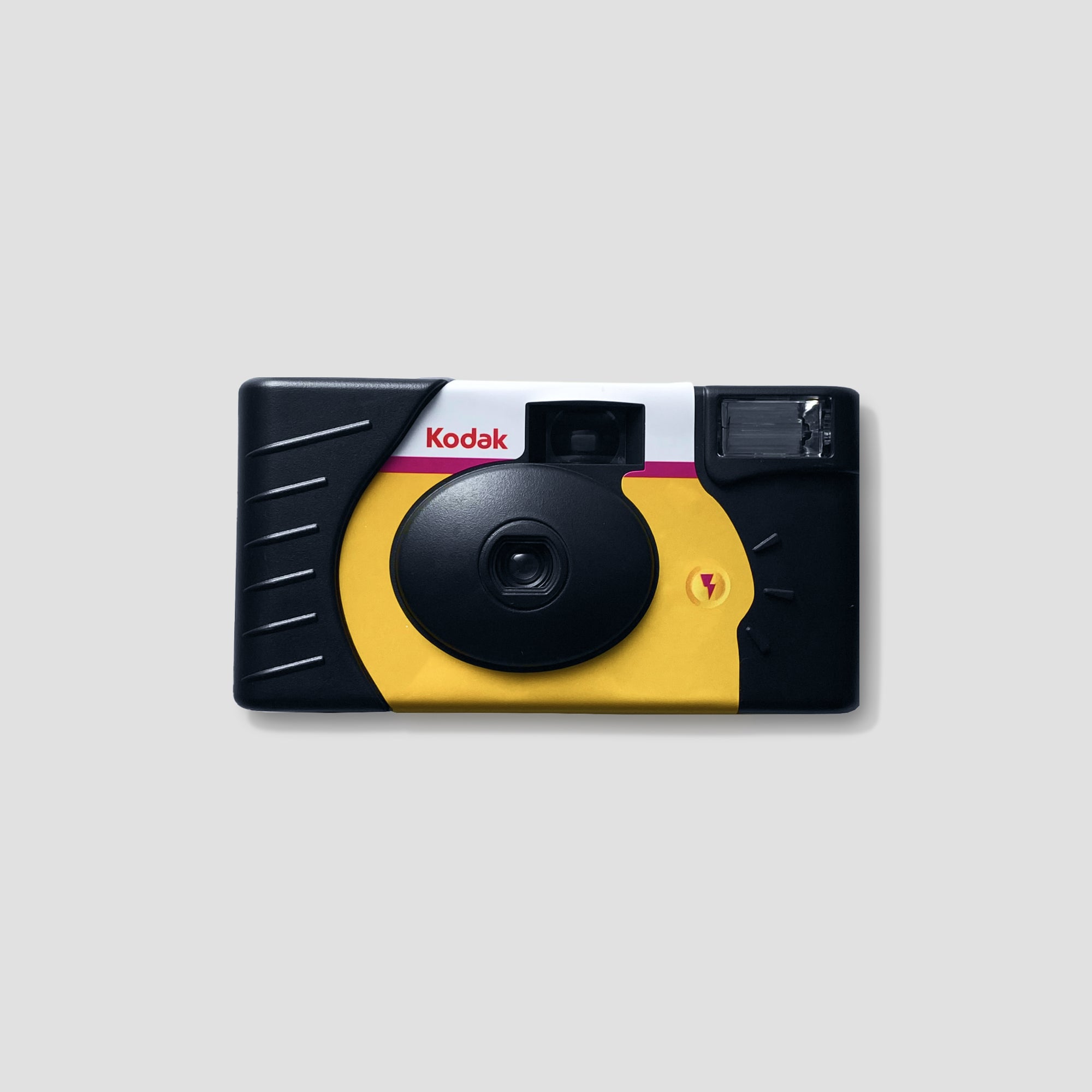 Close-up of Kodak PowerFlash camera with flash activated for family event photos