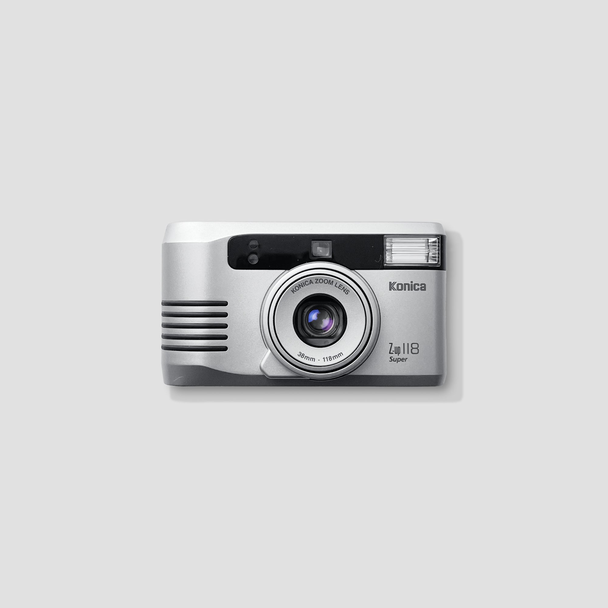 Close-up of the Konica Z-up 118 Super showing zoom lens features.