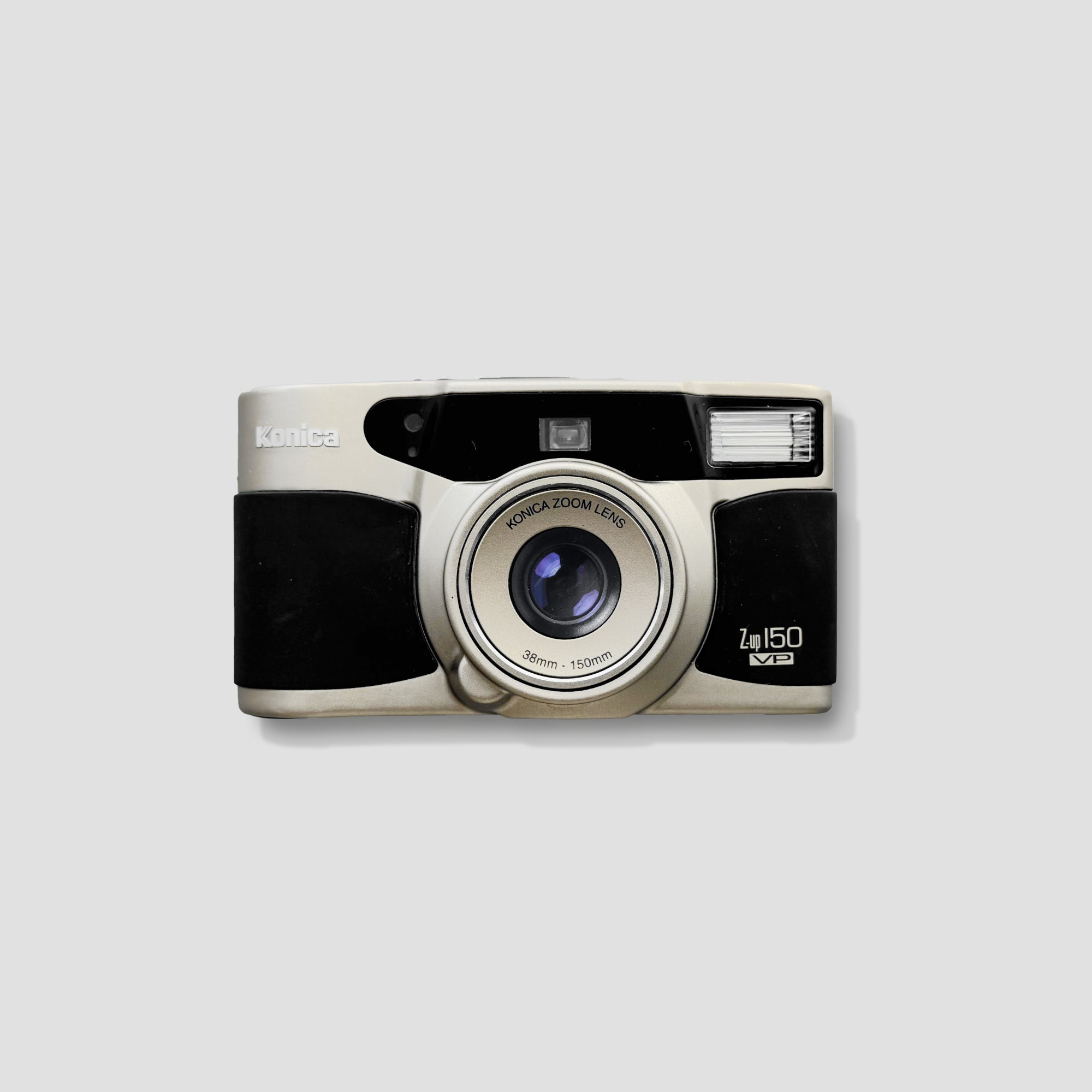 Front view of the Konica Z-up 150VP film camera showcasing its sleek design and zoom lens.