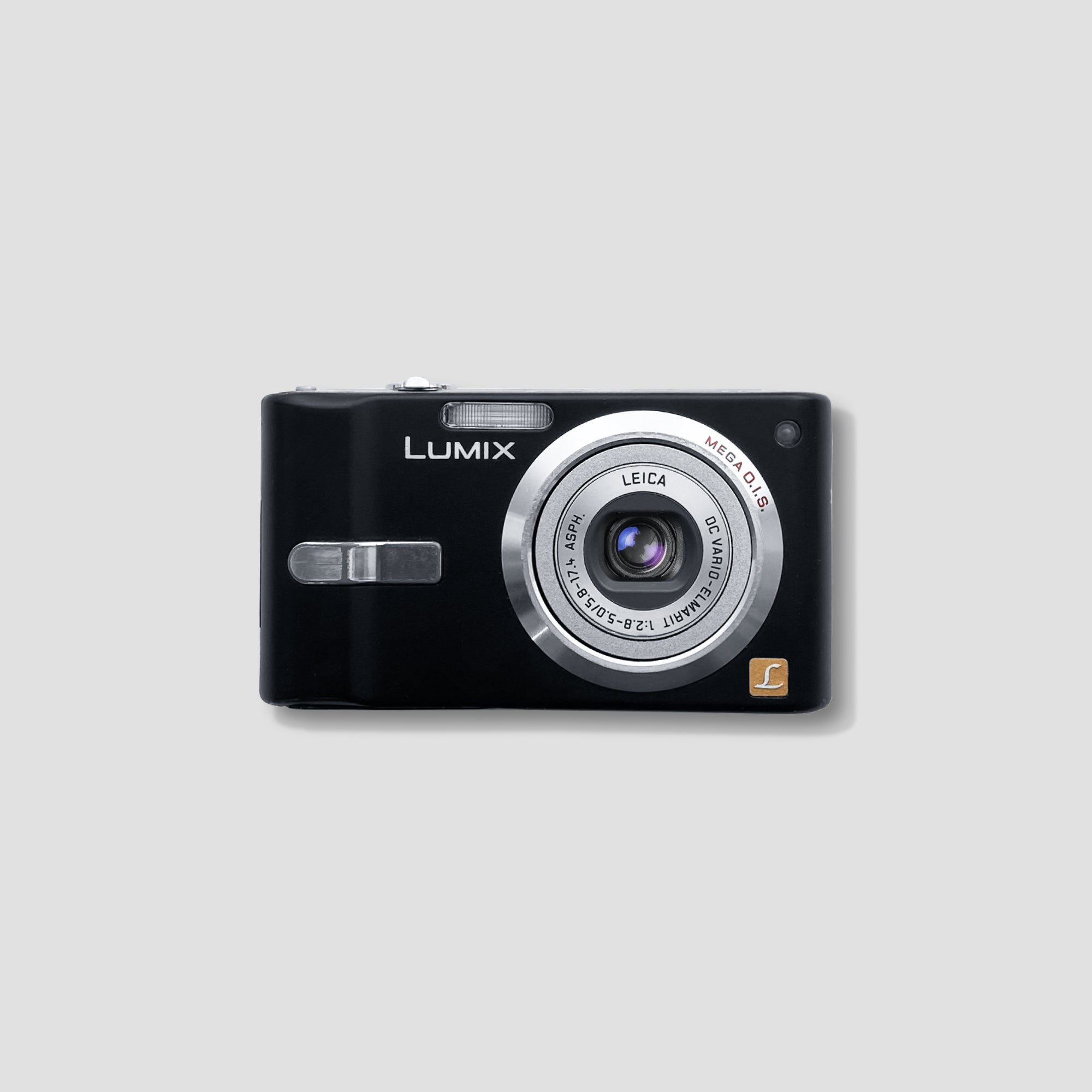 Front view of Panasonic Lumix DMC FX12 compact camera highlighting its sleek design