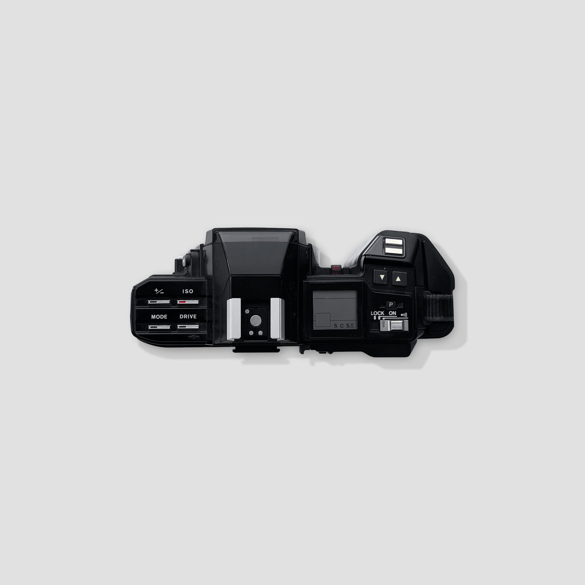 Top angle of Minolta 7000 AF highlighting autofocus controls and hot shoe