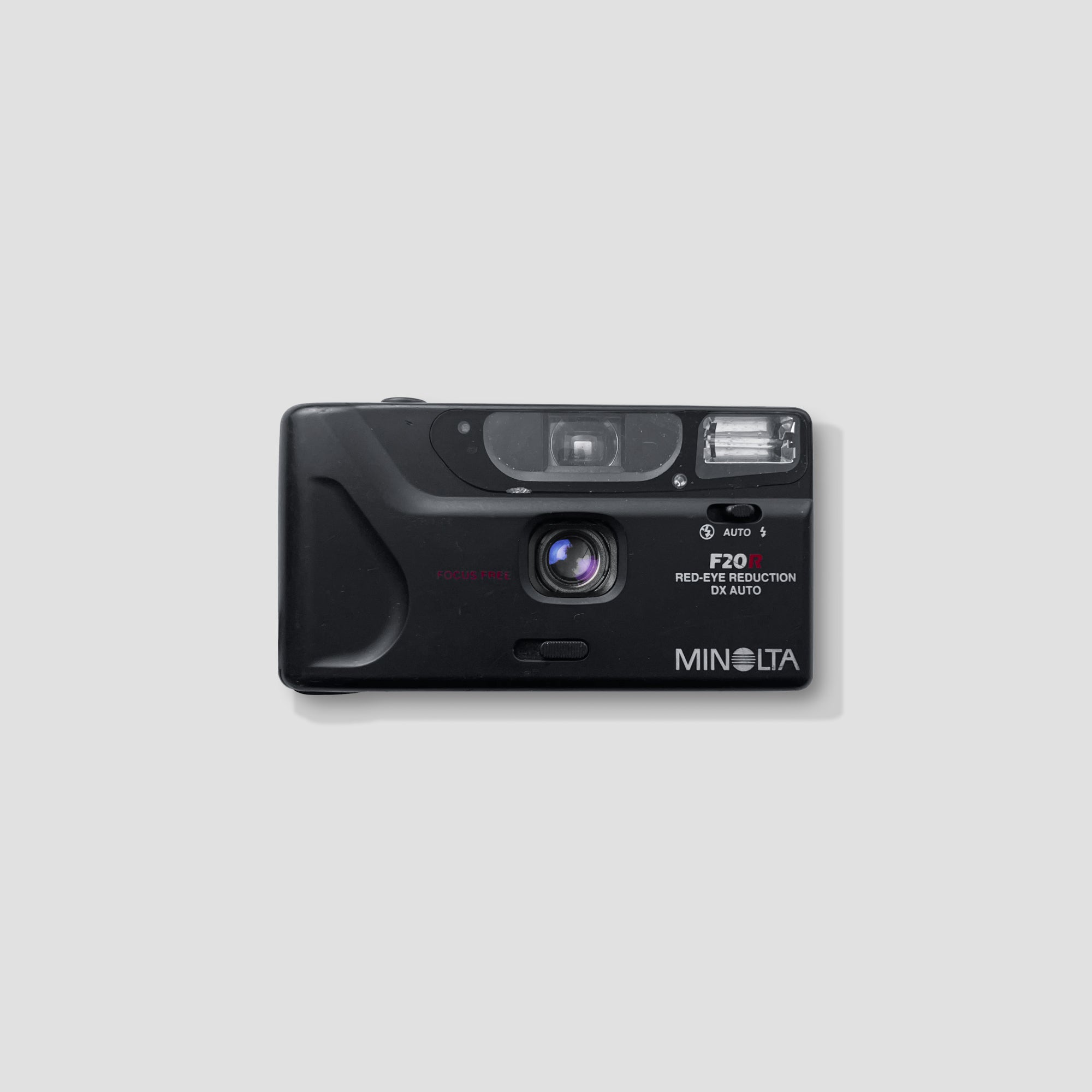 Front view of the Minolta F20R camera showcasing its sleek design.