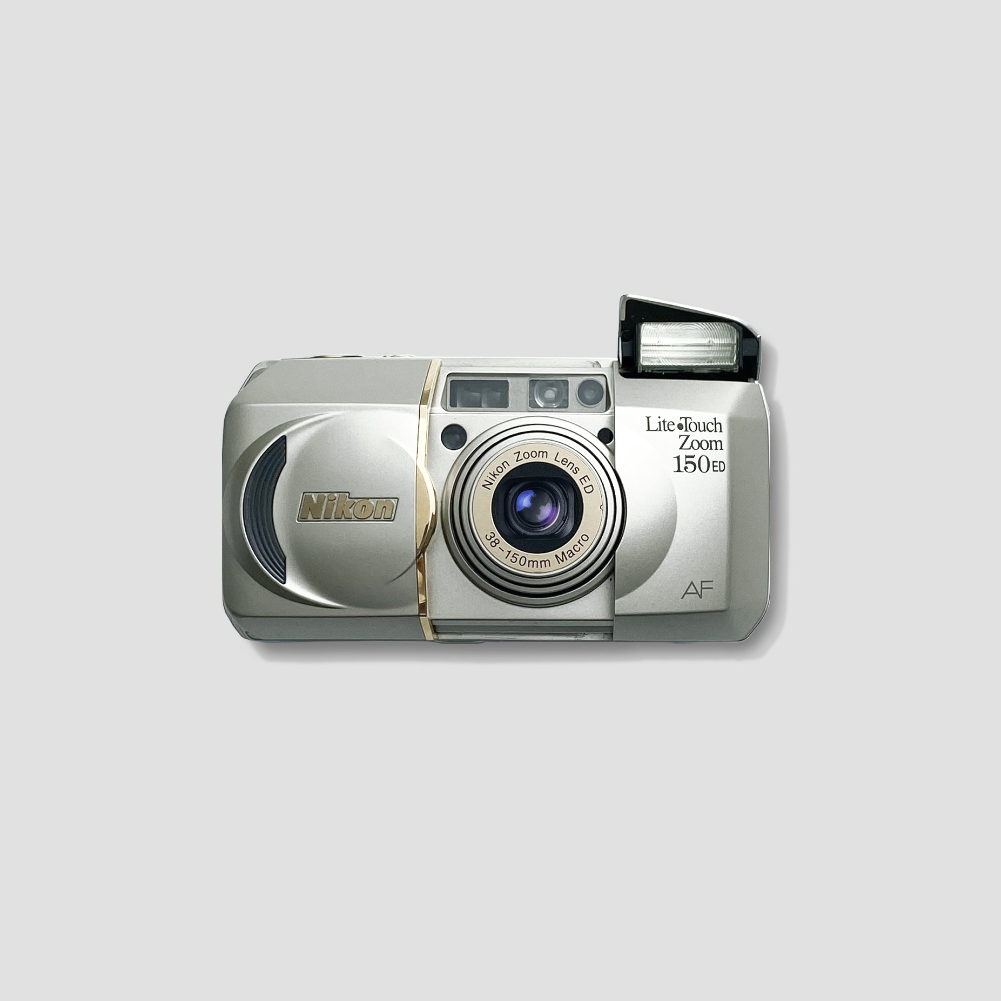 Front view of Nikon vintage 35mm autofocus film camera with zoom lens
