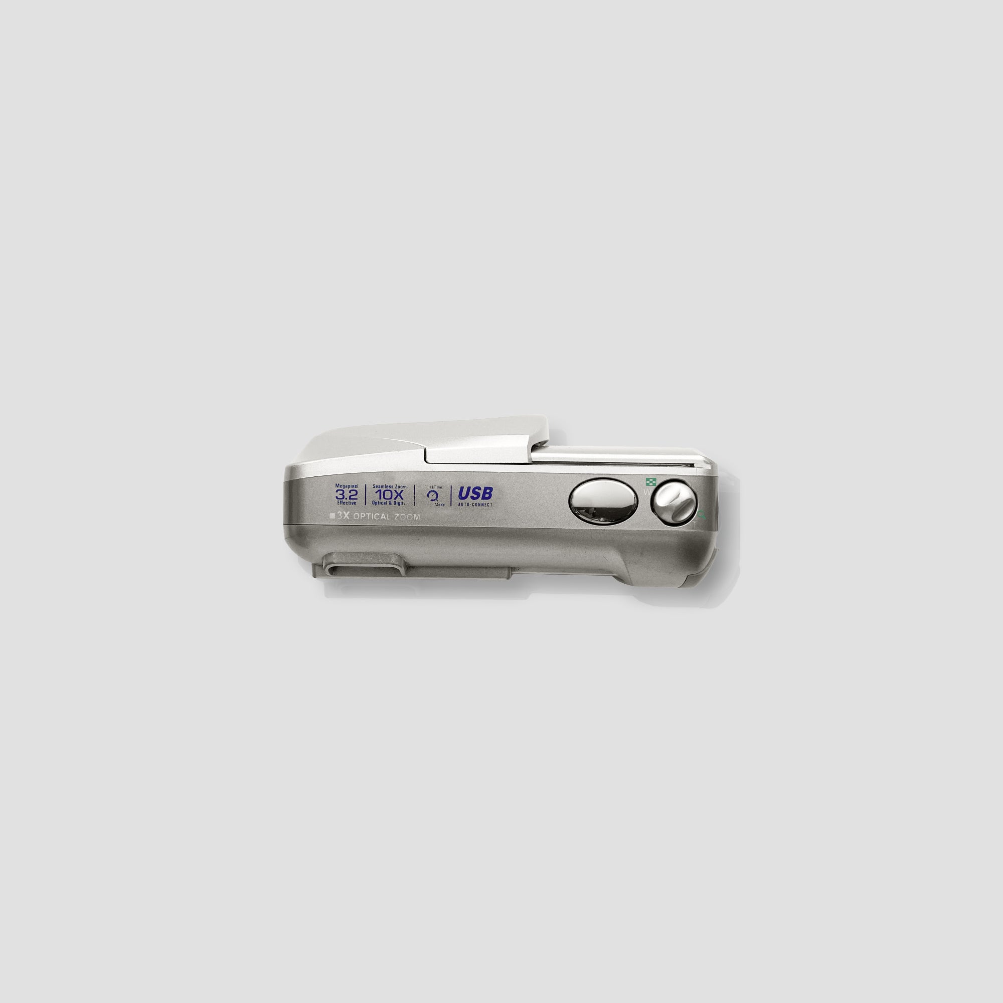 Close-up of Olympus C-350s zoom lens and control buttons
