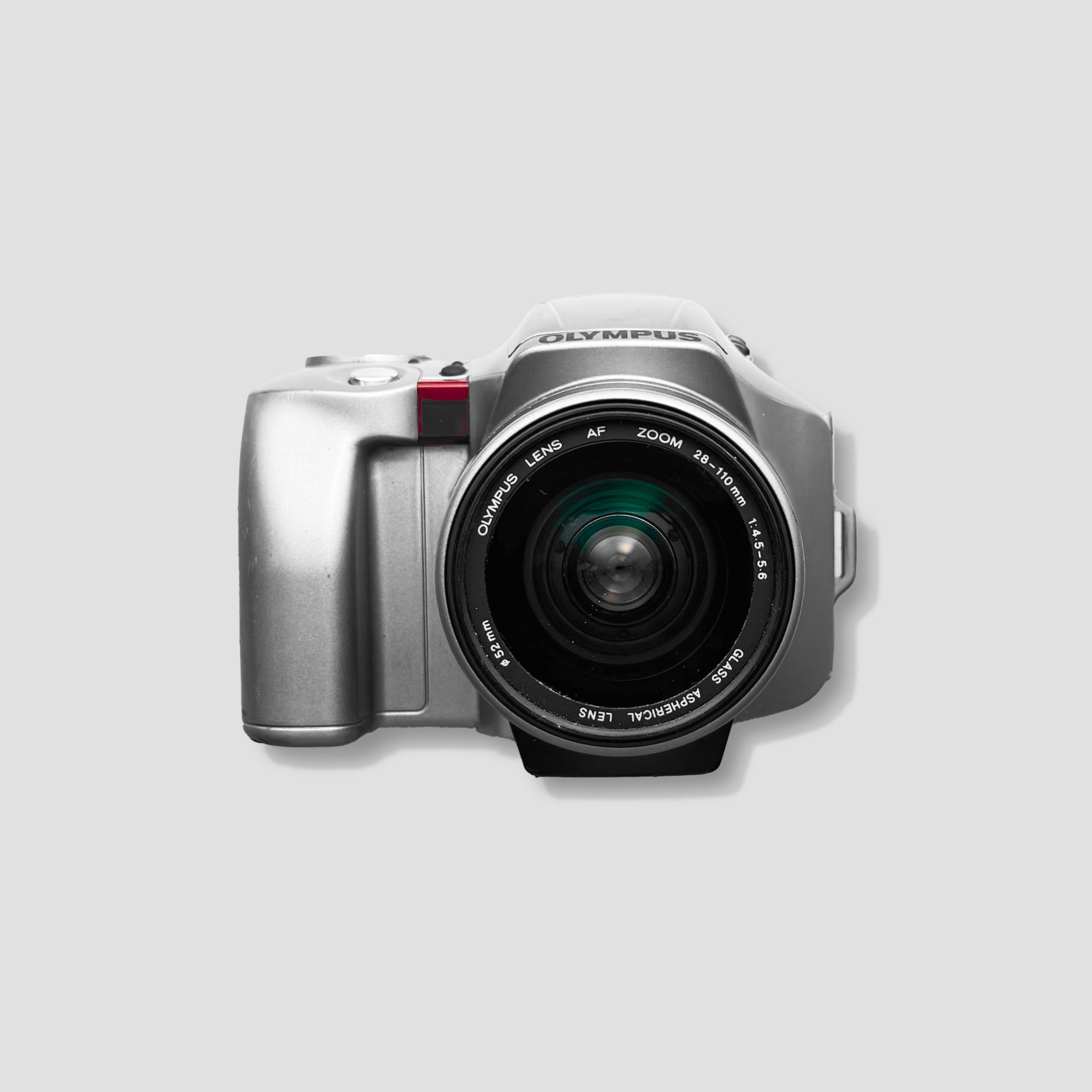 Close-up of Olympus IS-21 zoom lens with detailed markings