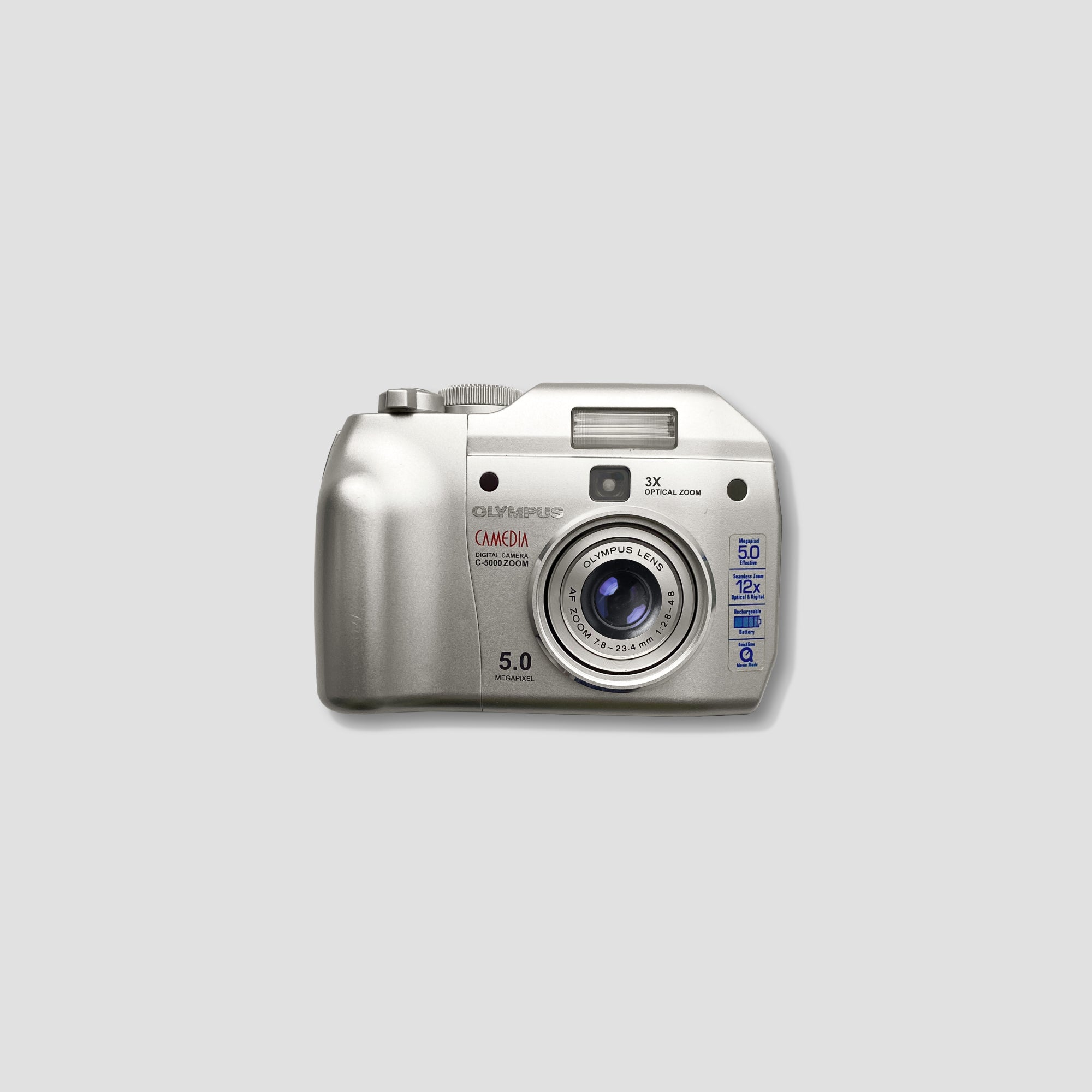 Front view of the Olympus Camedia C-5000 digital camera showing lens and buttons
