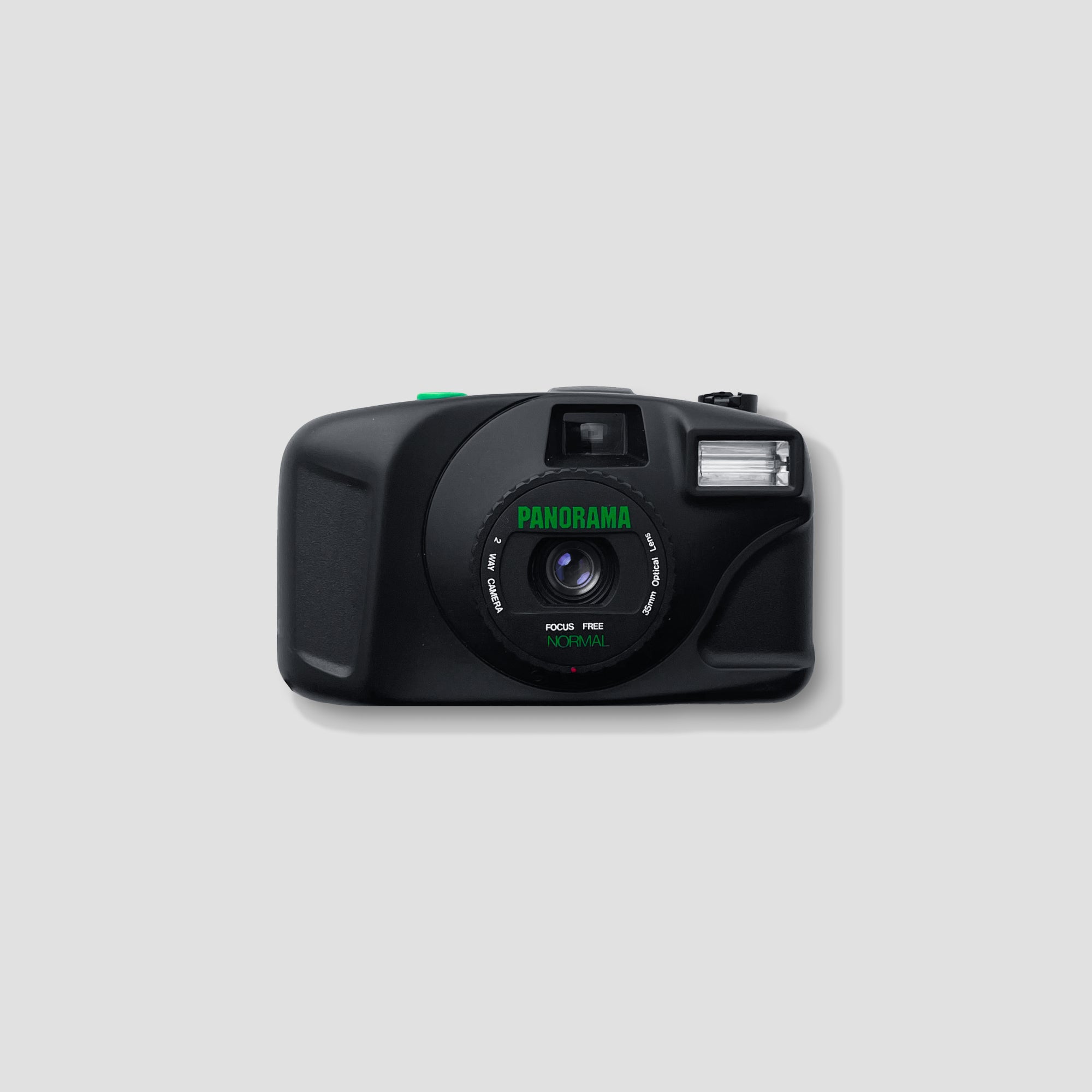 Close-up of Panorama Focus Free 35mm film camera showing the fixed lens