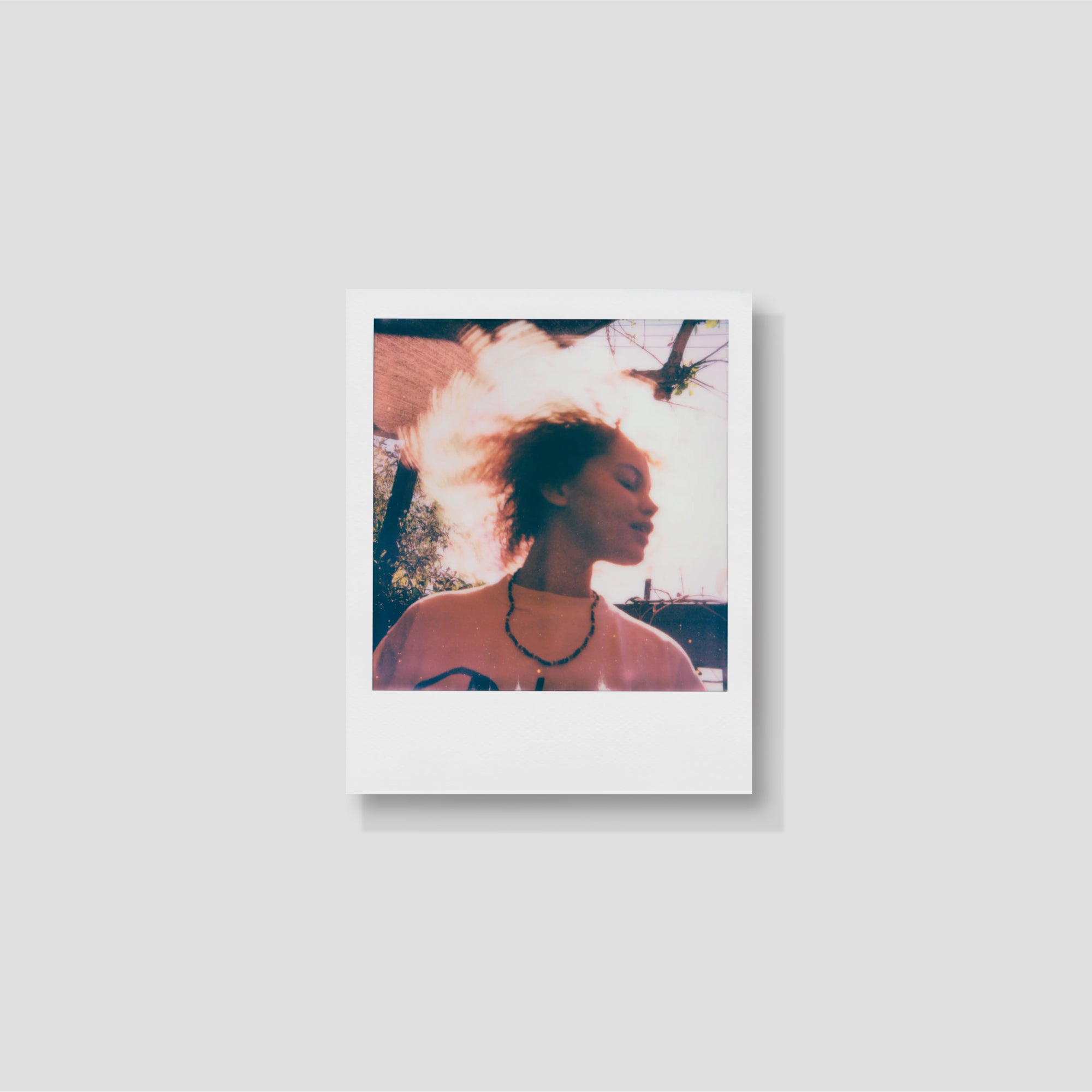 Close-up of a freshly developed Polaroid photo showcasing rich tones and textures