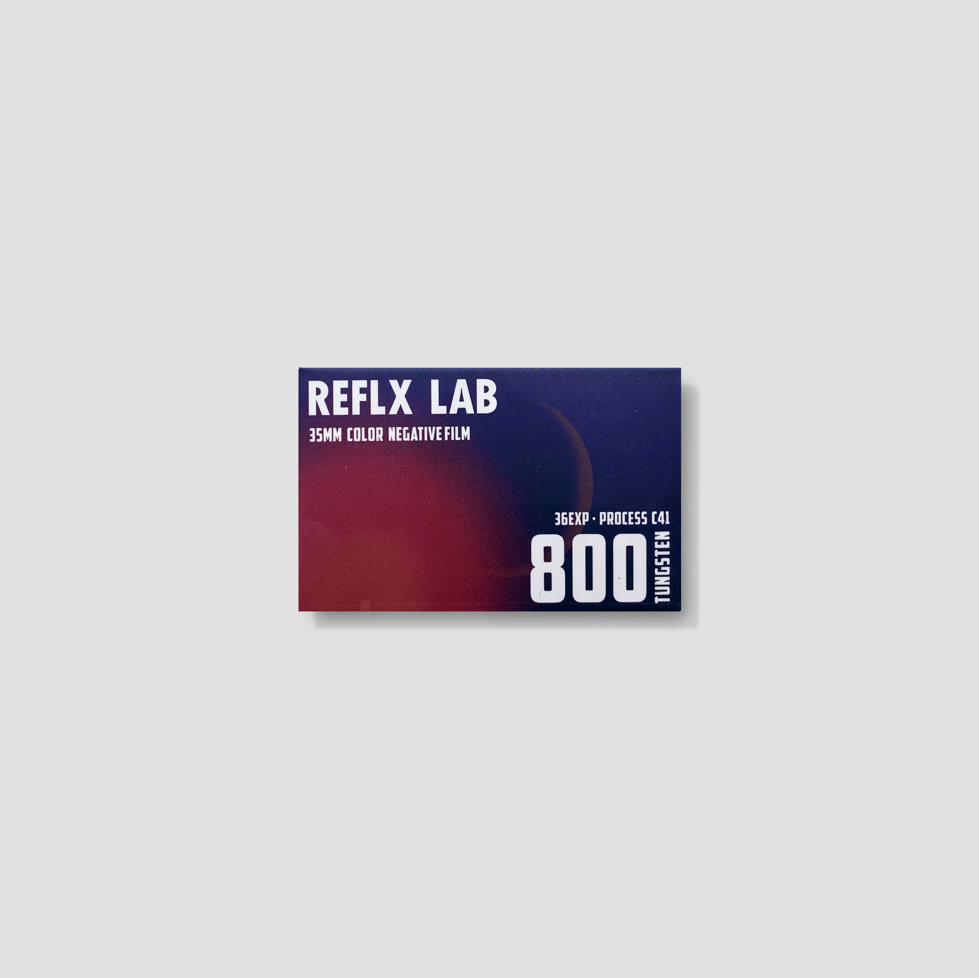 Close-up of Reflx Lab 800T film roll showcasing its packaging, perfect for 35mm cameras.