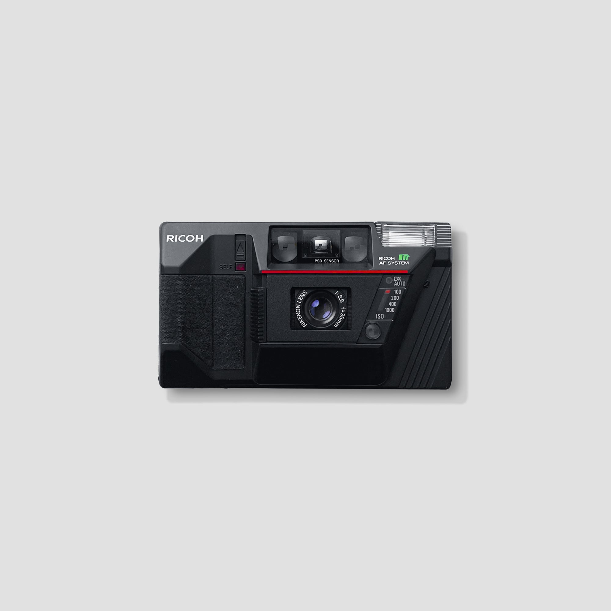 Front view of Ricoh AF 50 showing its compact autofocus lens and silver finish