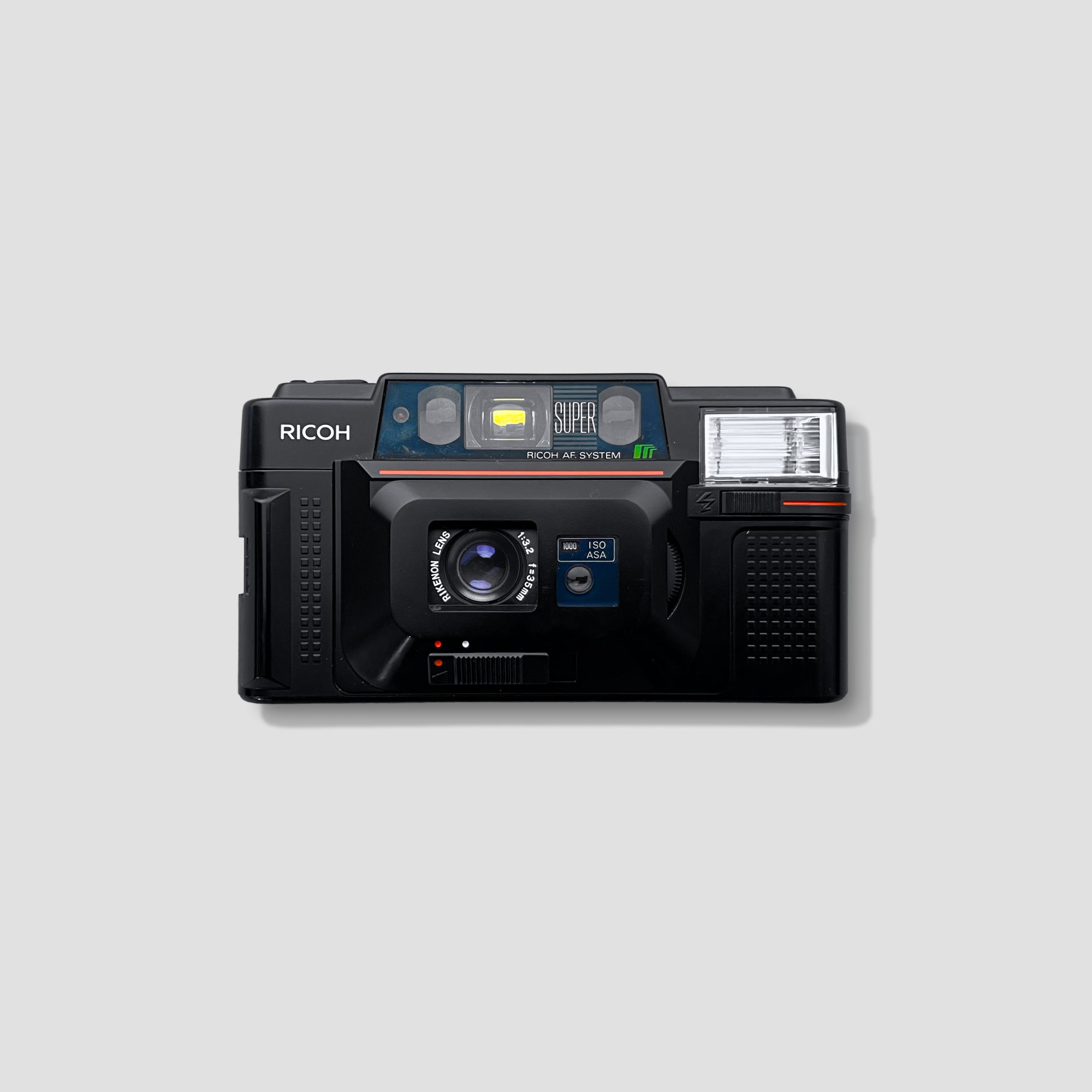 Front view of Ricoh FF-3 AF Super point and shoot film camera showing the lens and controls