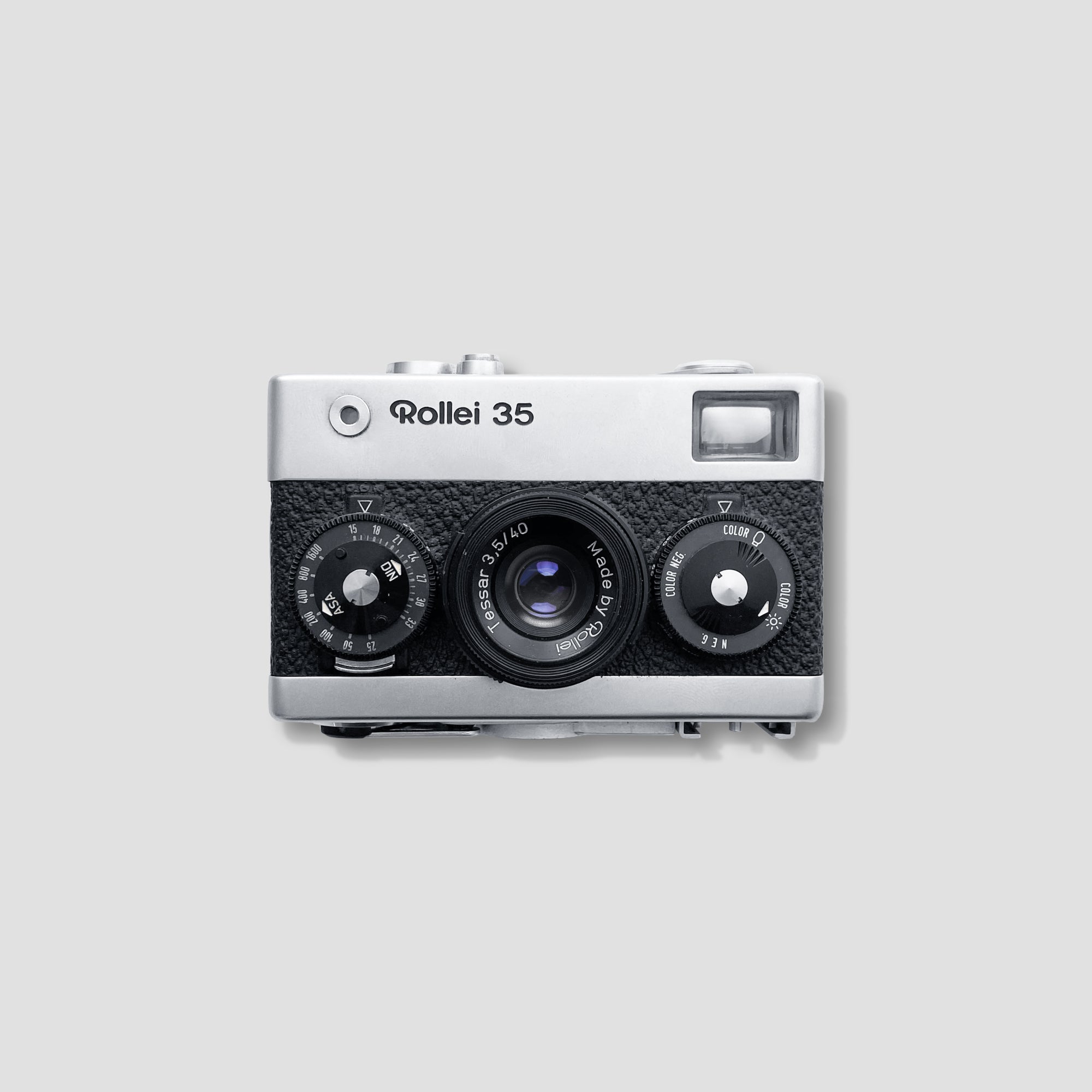 Rollei 35 compact camera showcasing its sleek design and manual controls.