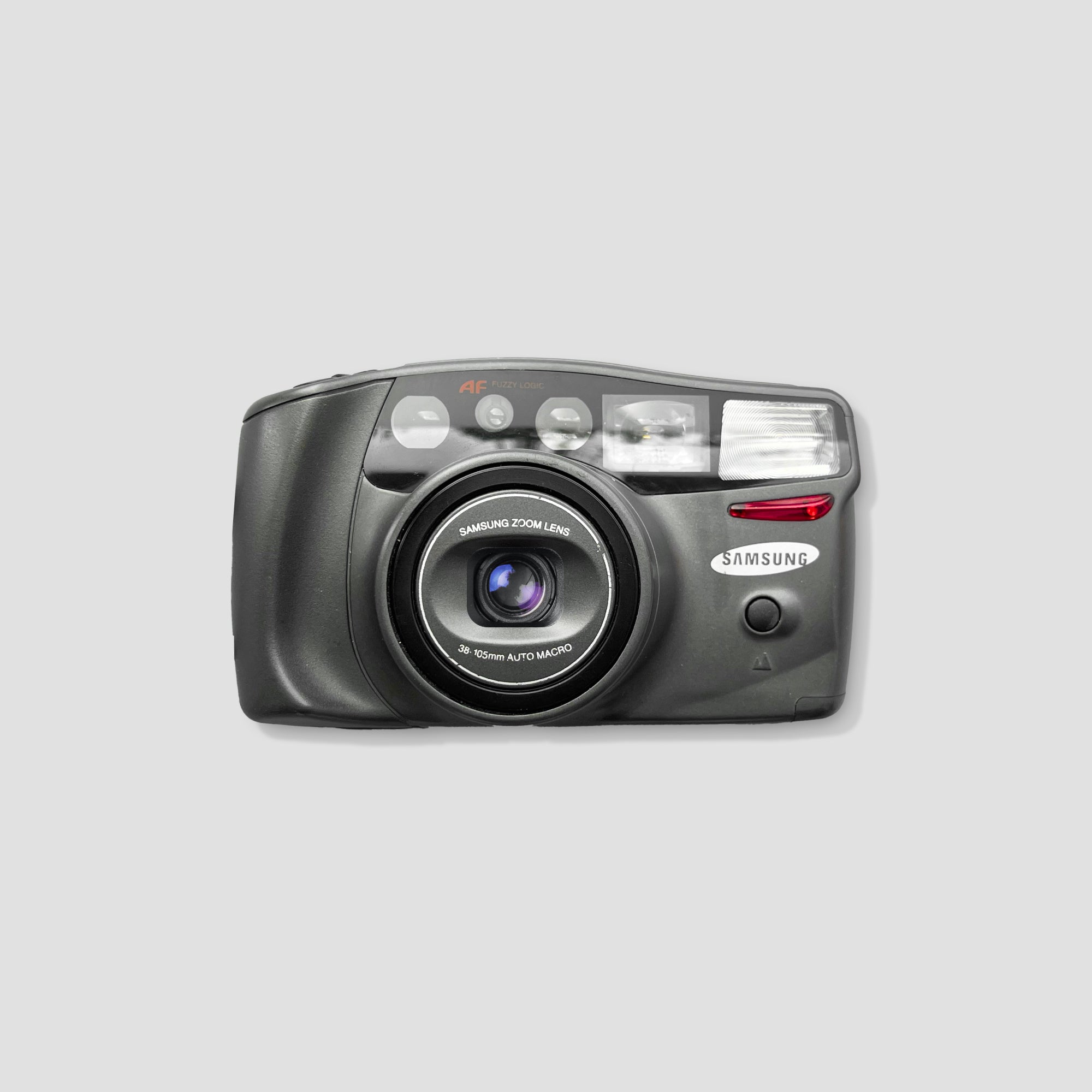Samsung AF Zoom 105S point and shoot camera showcasing its sleek design and lens features.