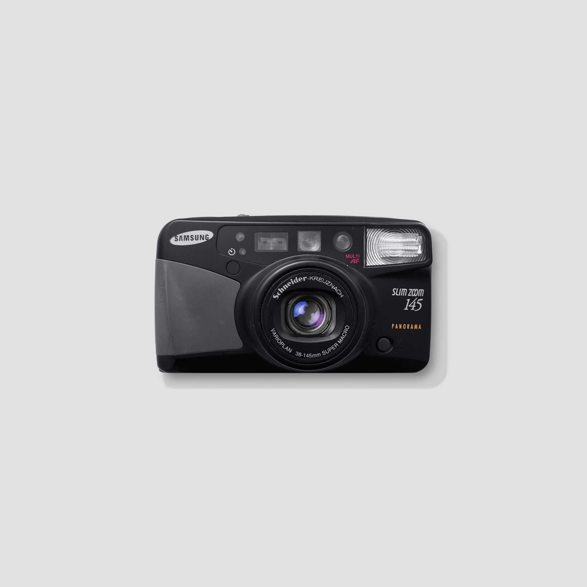 Front view of Samsung Slim Zoom 145 Panorama point and shoot camera showing its compact design