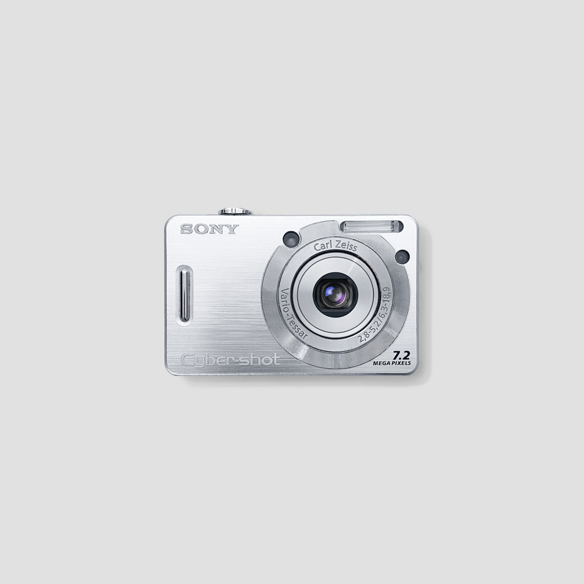 Sony Cybershot DSC-W55 side angle highlighting its portable size and zoom lens