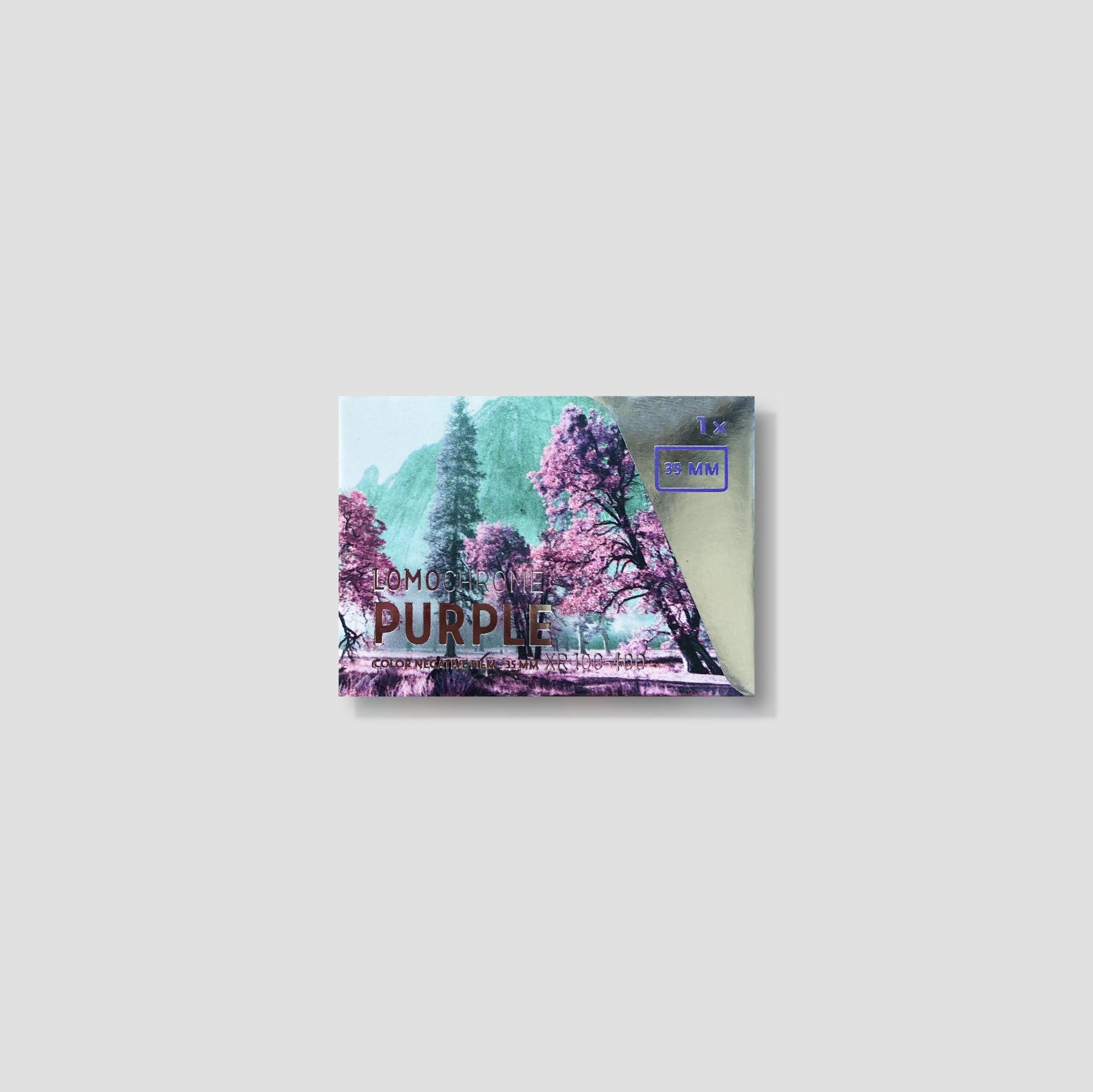 LomoChrome Purple film roll with unique color shifting effects.