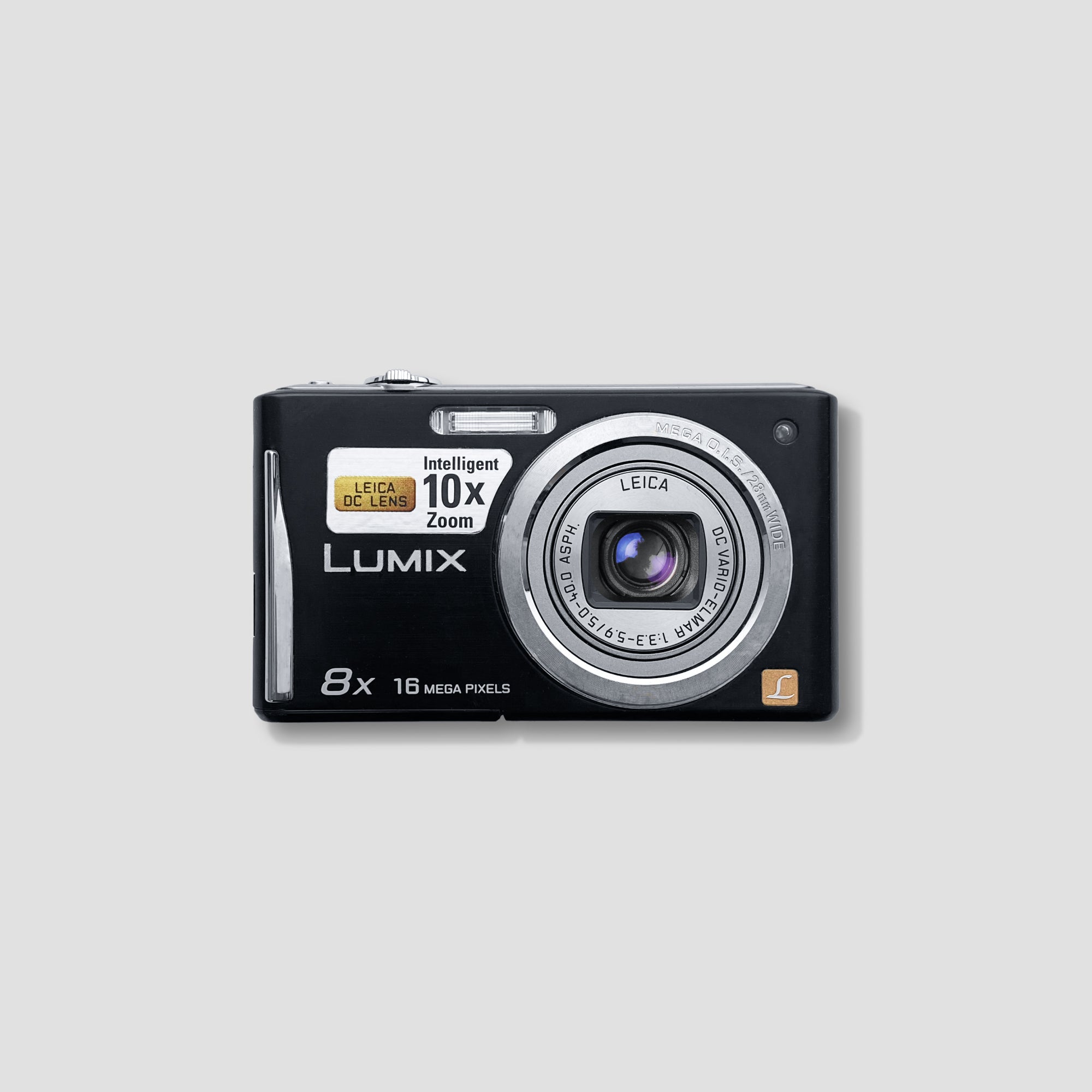 Panasonic Lumix DMC-FS35 front view showing sleek metallic finish