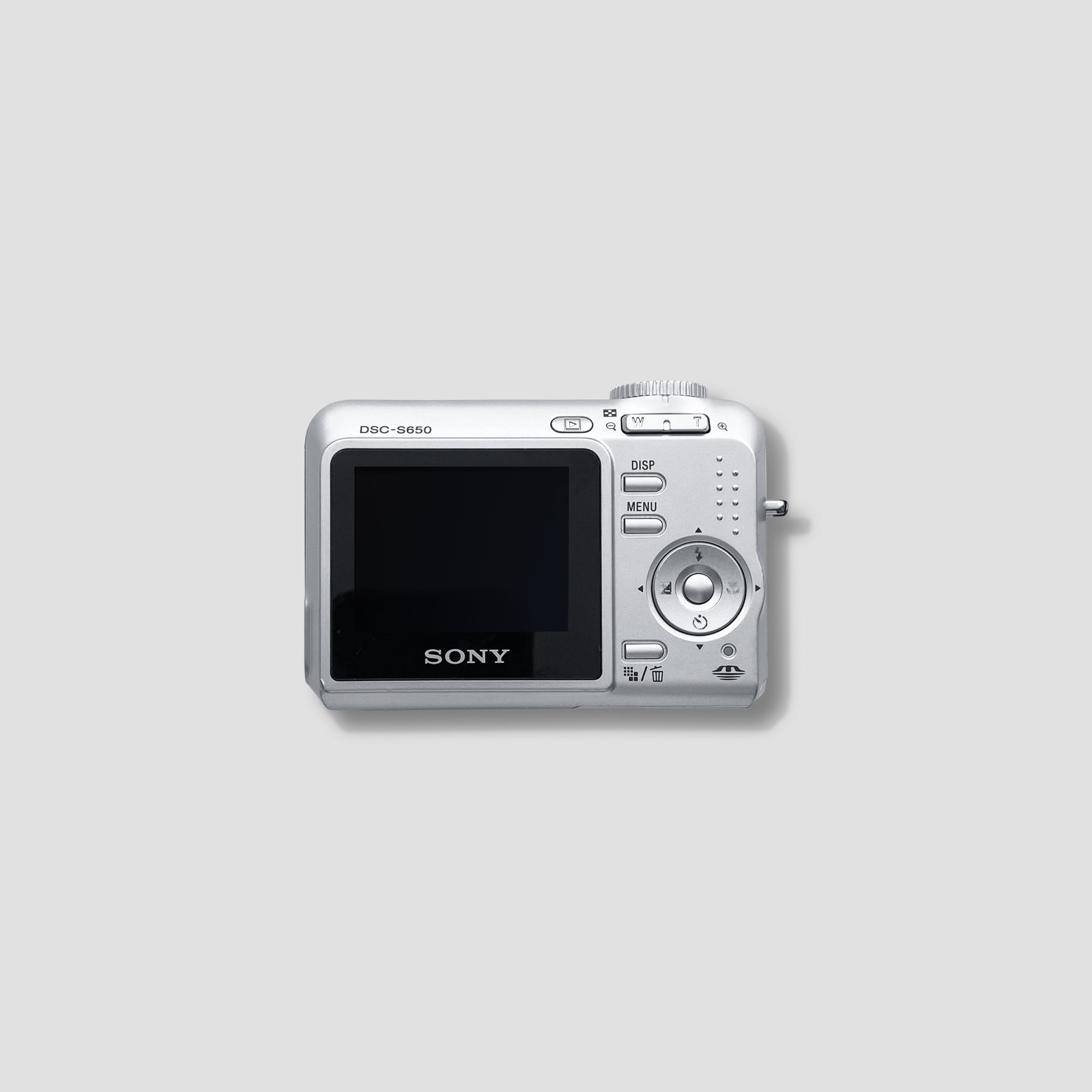 Close-up of Sony CyberShot DSC-S650 digital camera with battery compartment