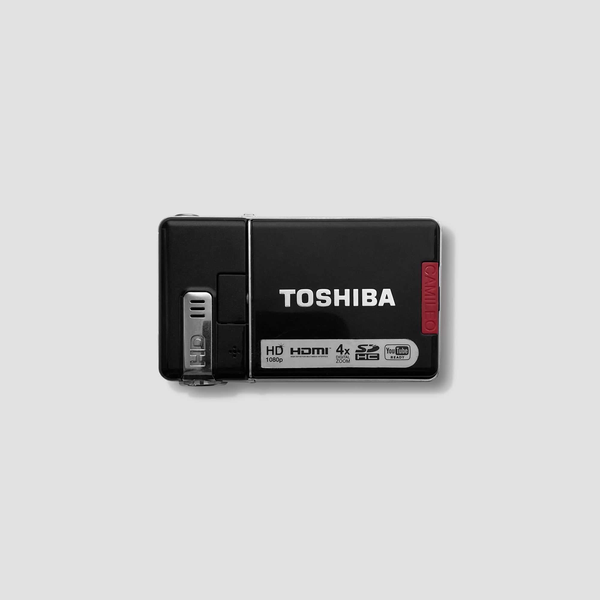Close-up of Toshiba Camileo showing its compact design and 4x optical zoom