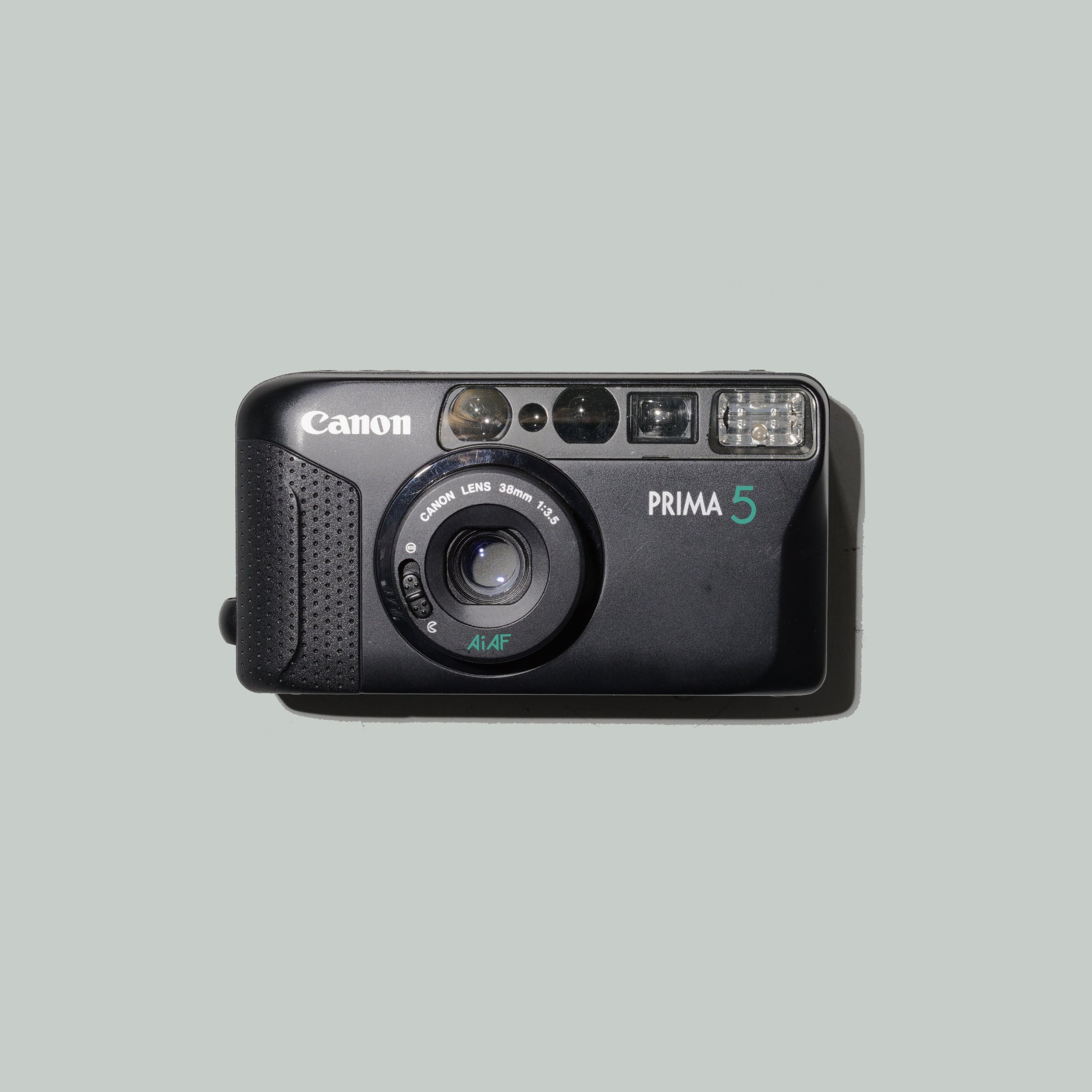 Front view of Canon Prima 5 compact film camera, ideal for beginners