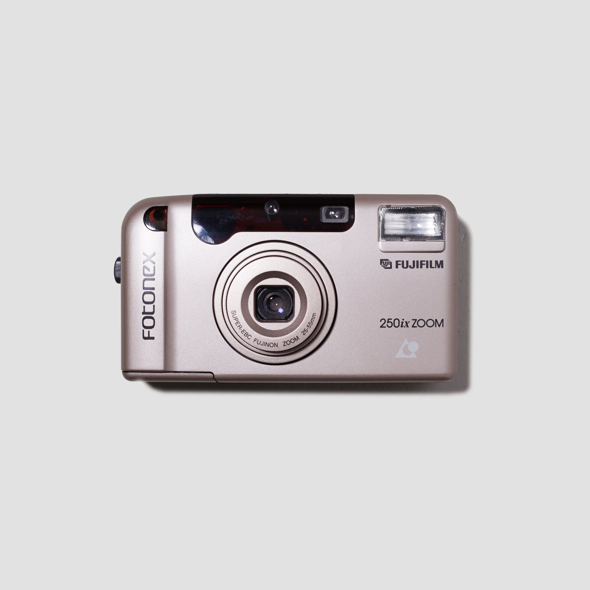 Fujifilm Fotonex 250ix Zoom camera showcasing the lens and controls from an angled view.