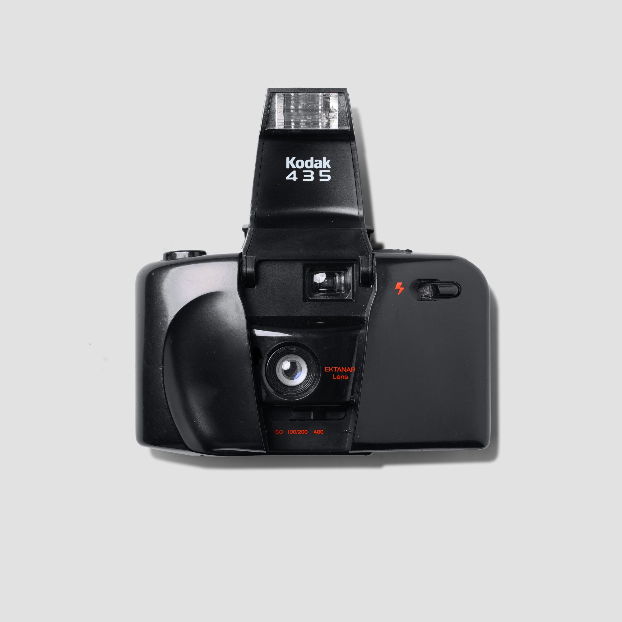 Close-up of Kodak 435 camera showing lens and flash features.