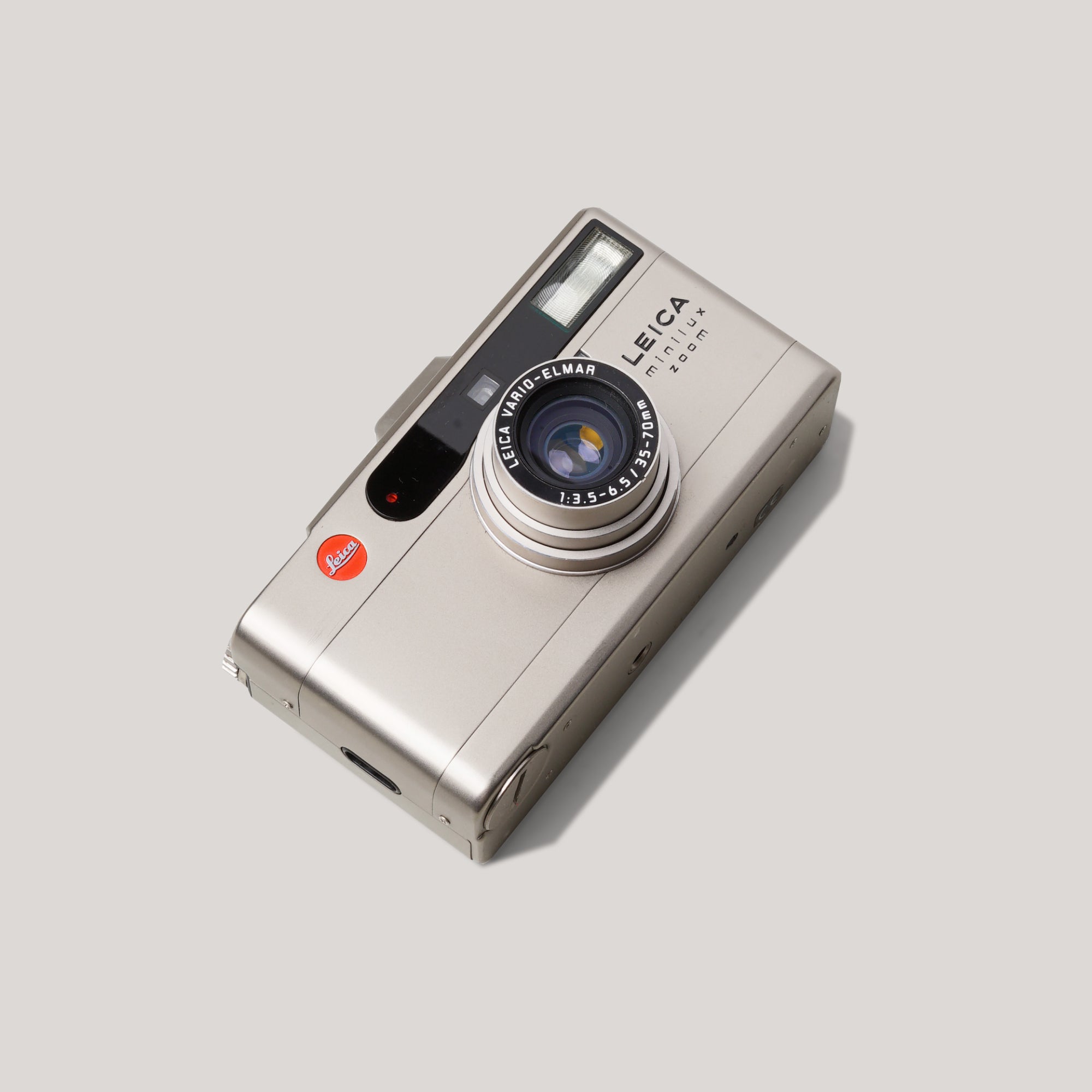 Top-down view of Leica Minilux Zoom highlighting sleek titanium finish