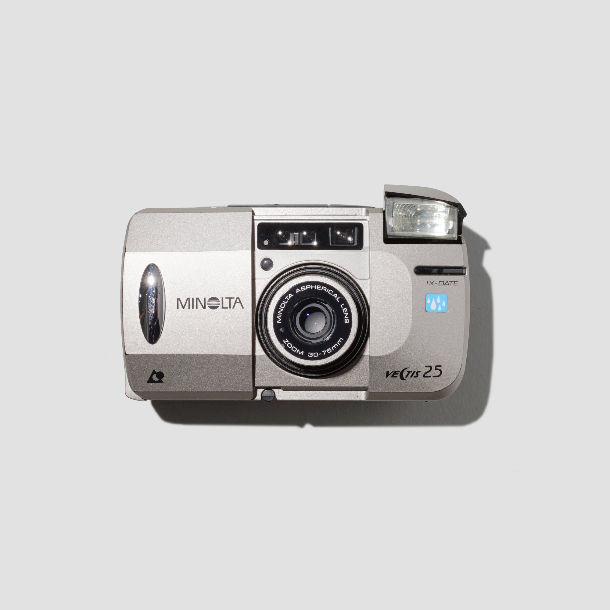 Front view of Minolta Vectis 25 compact film camera with waterproof design