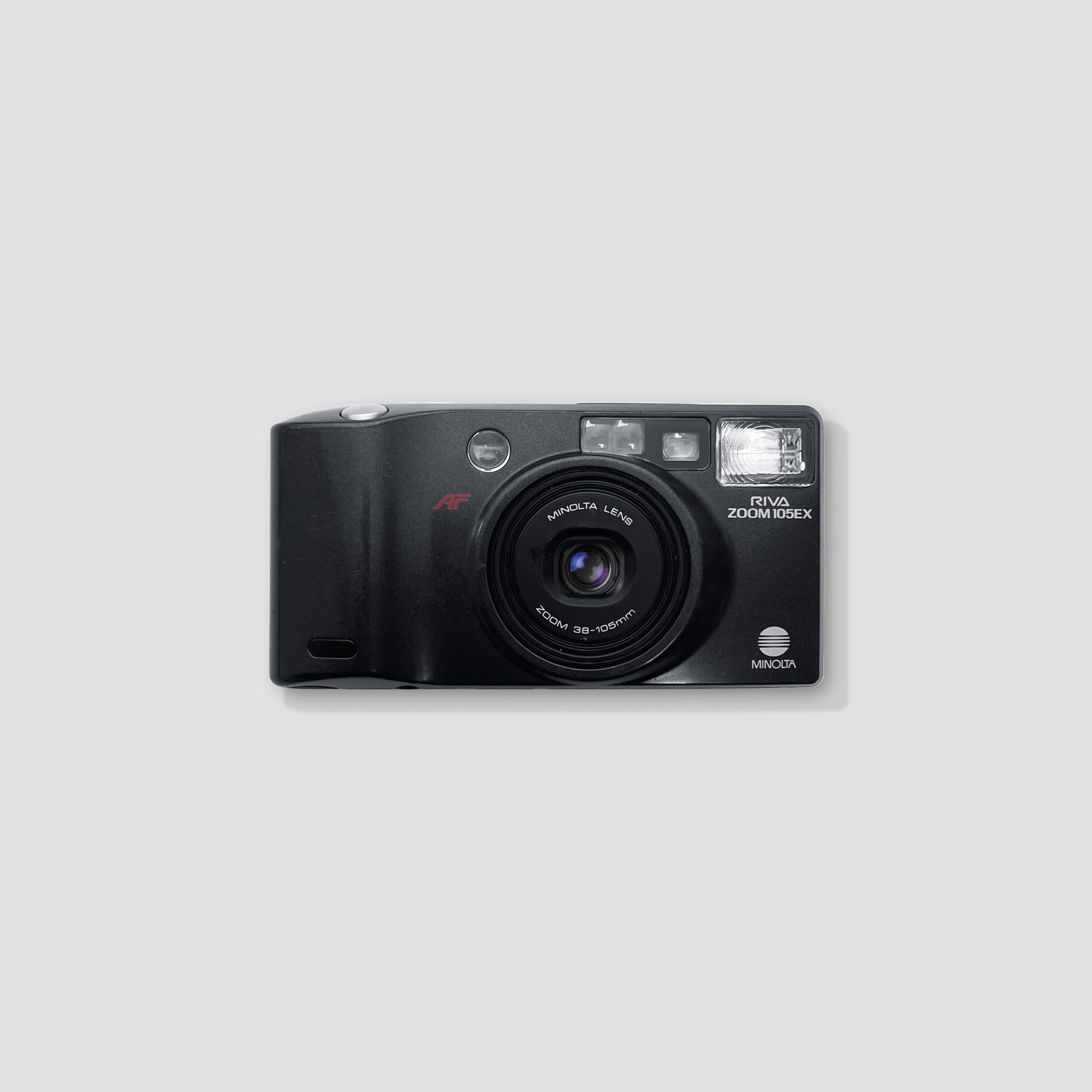 Front view of Minolta Riva Zoom 105EX compact 35mm camera with zoom lens