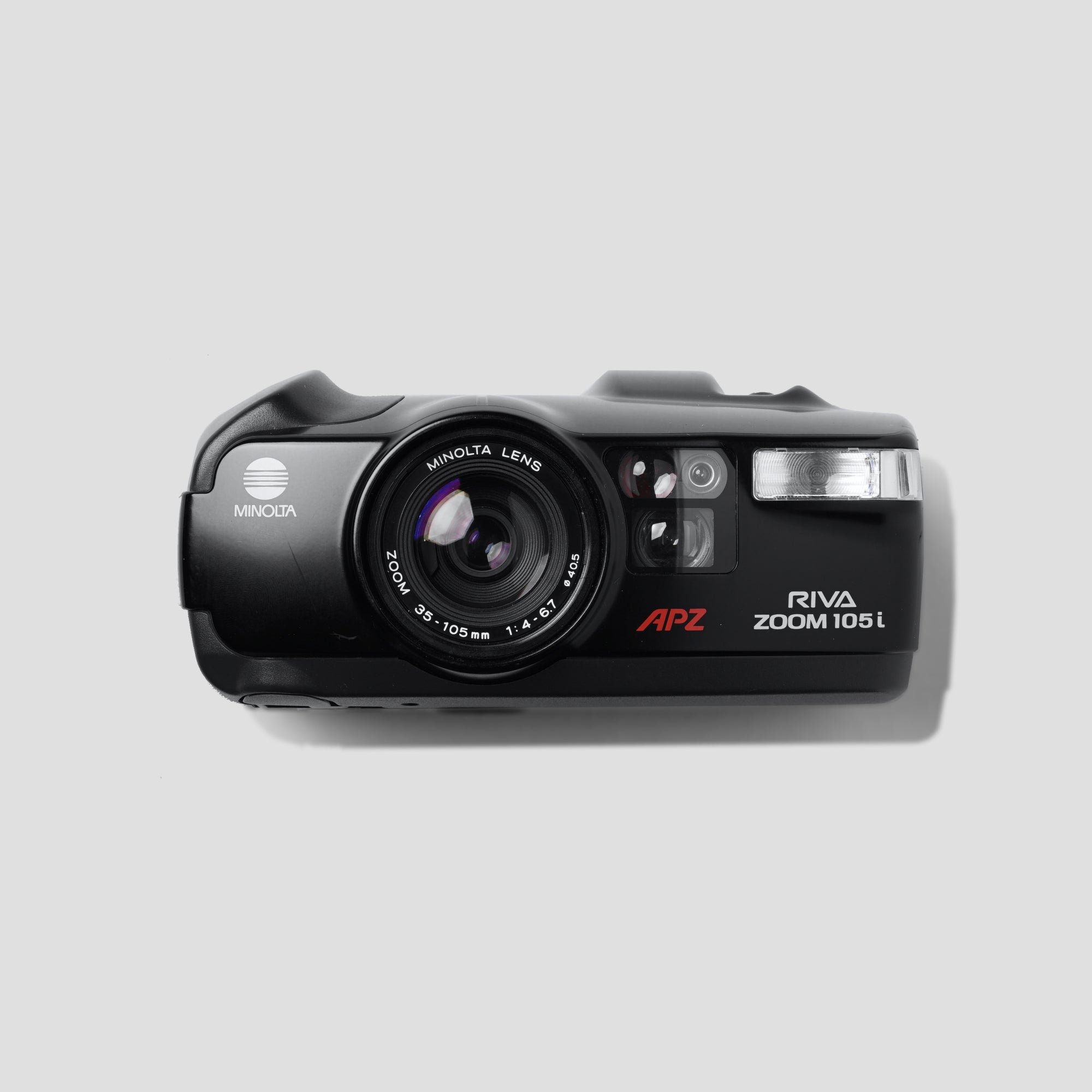 Front view of the Minolta Riva Zoom 105i showcasing its compact design.
