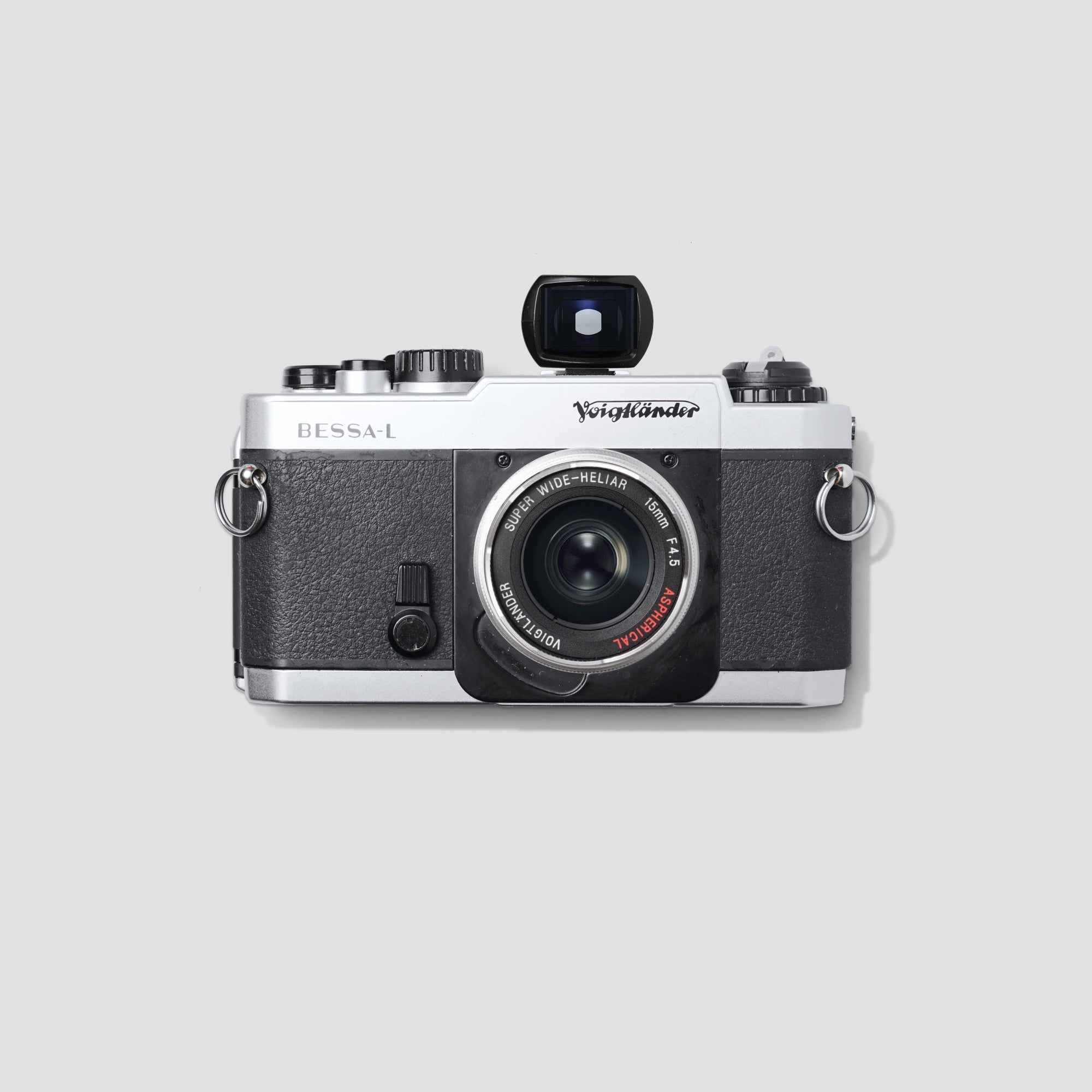 Voigtländer Bessa-L rangefinder camera front view, showcasing its sleek design