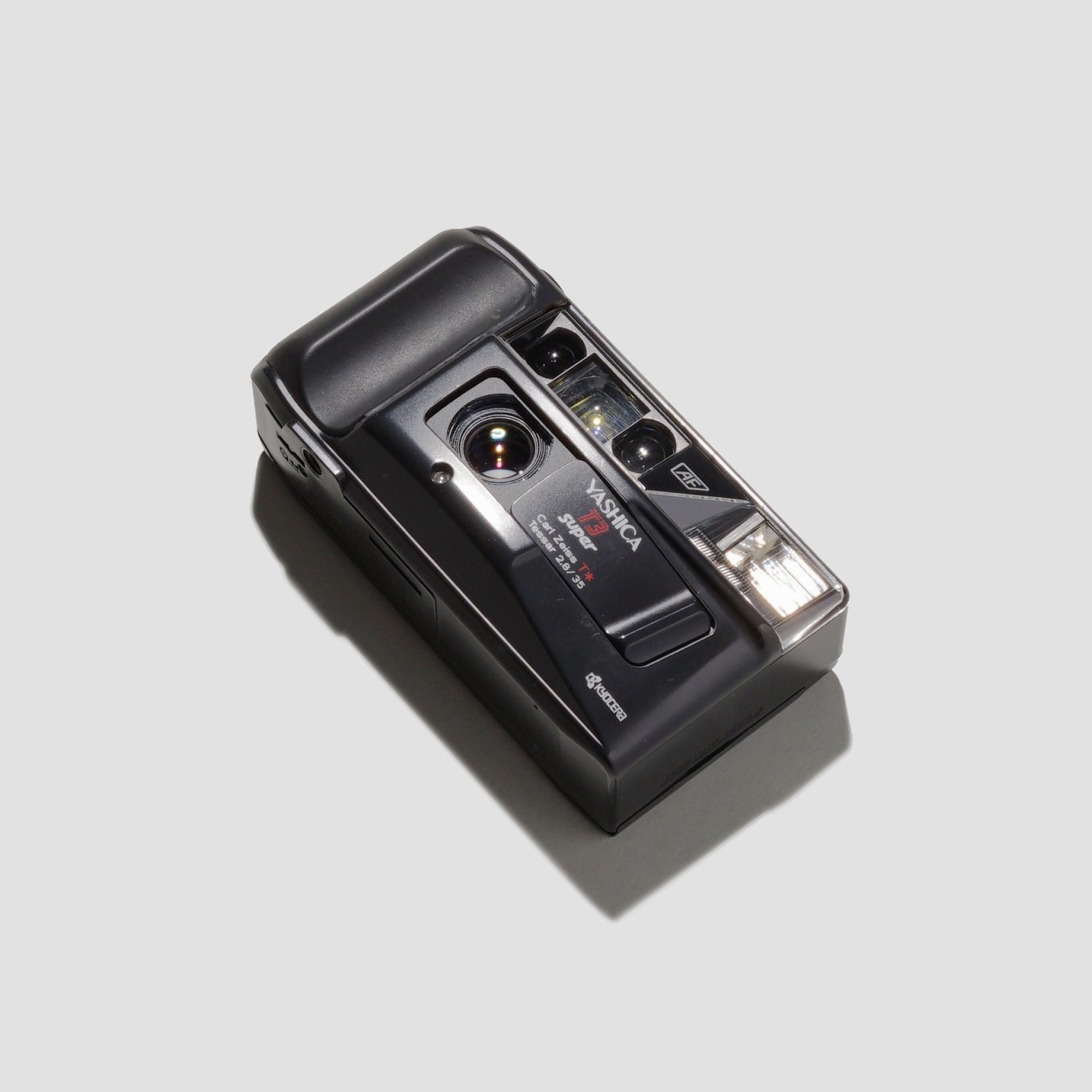Yashica T3 film camera angled view showcasing its unique design