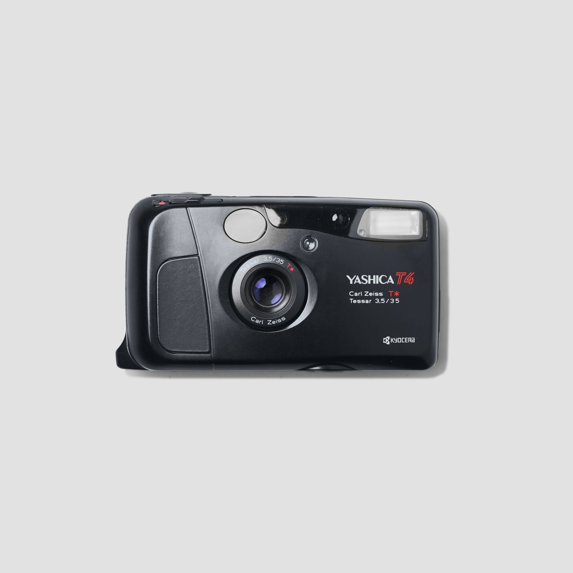 Yashica T4 camera front view highlighting its compact size and lens